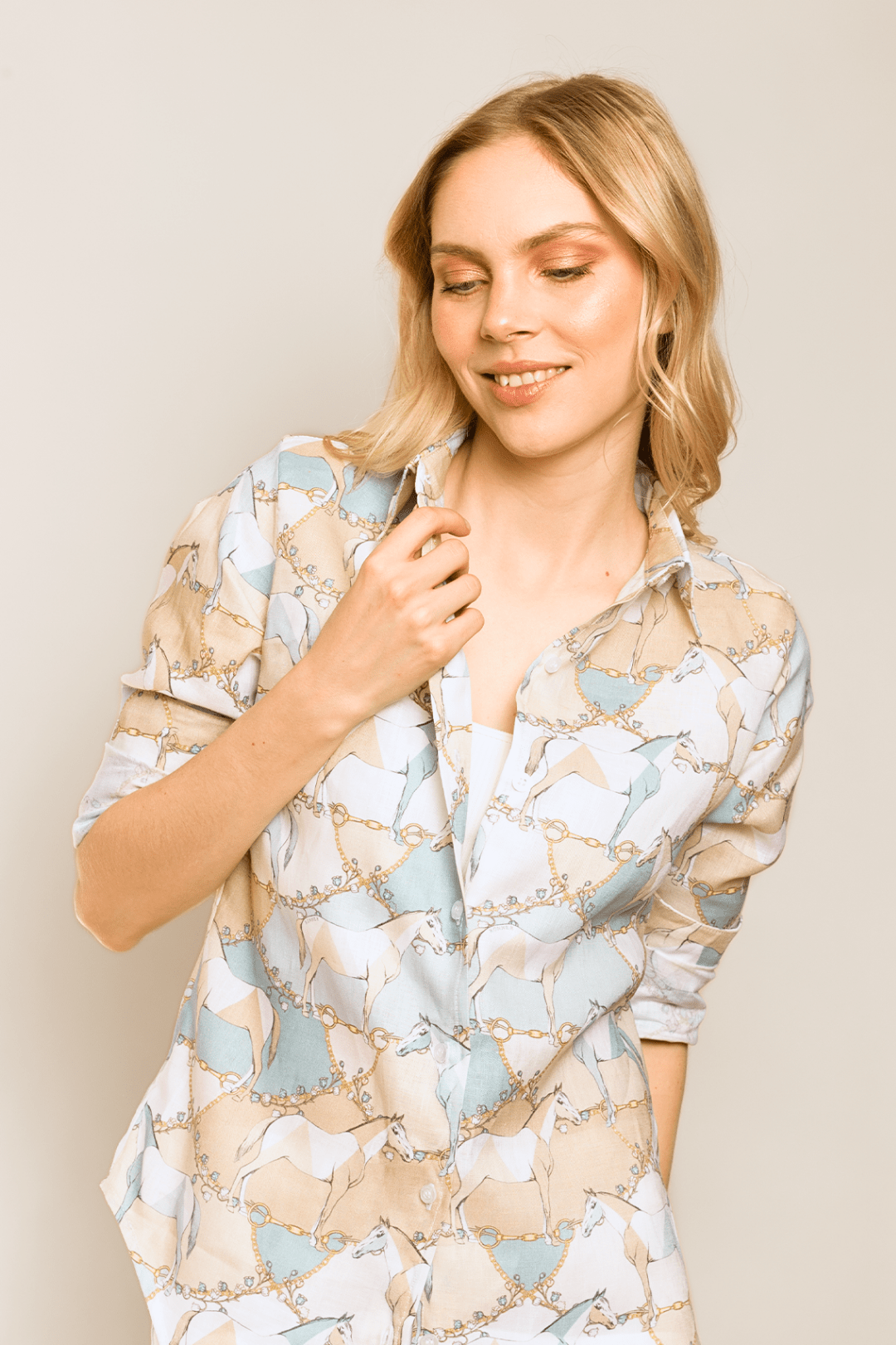 Geo Horses Basic Linen Shirt - RönnerPastel