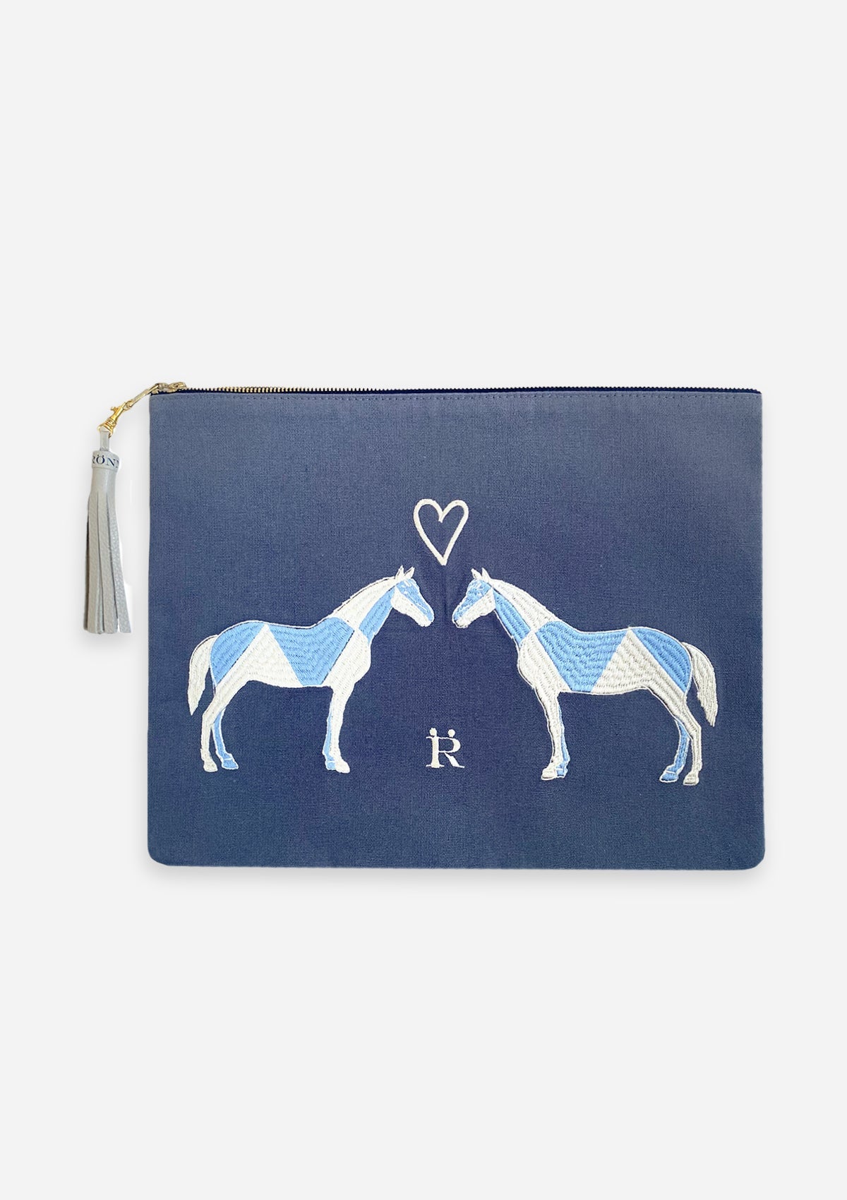 Geo Horses Embroidered Pouch | Blue - RönnerPouchBlue