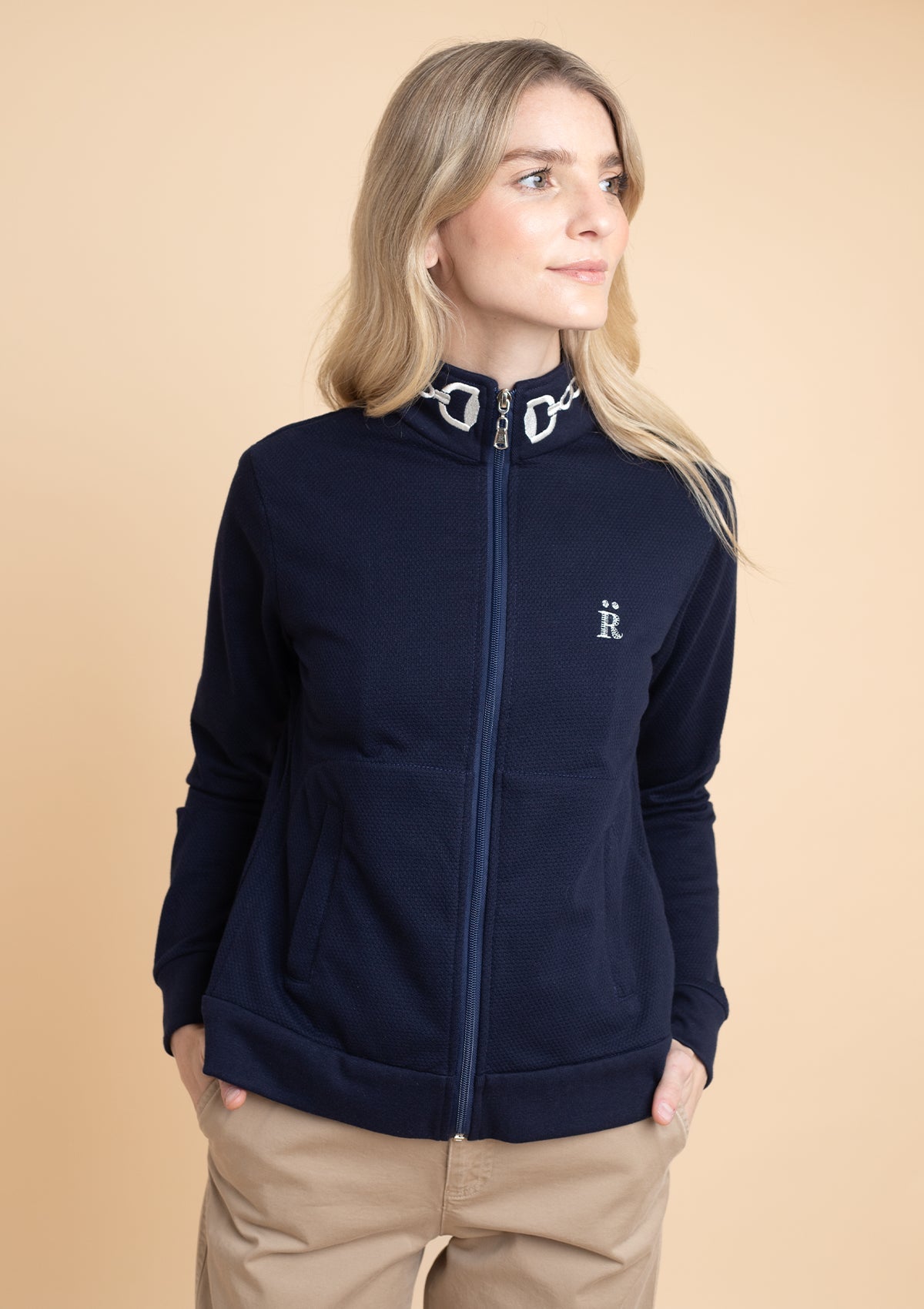 Harmonia Embroidered Zip - Up Jacket | Navy - RönnerJacketsXS