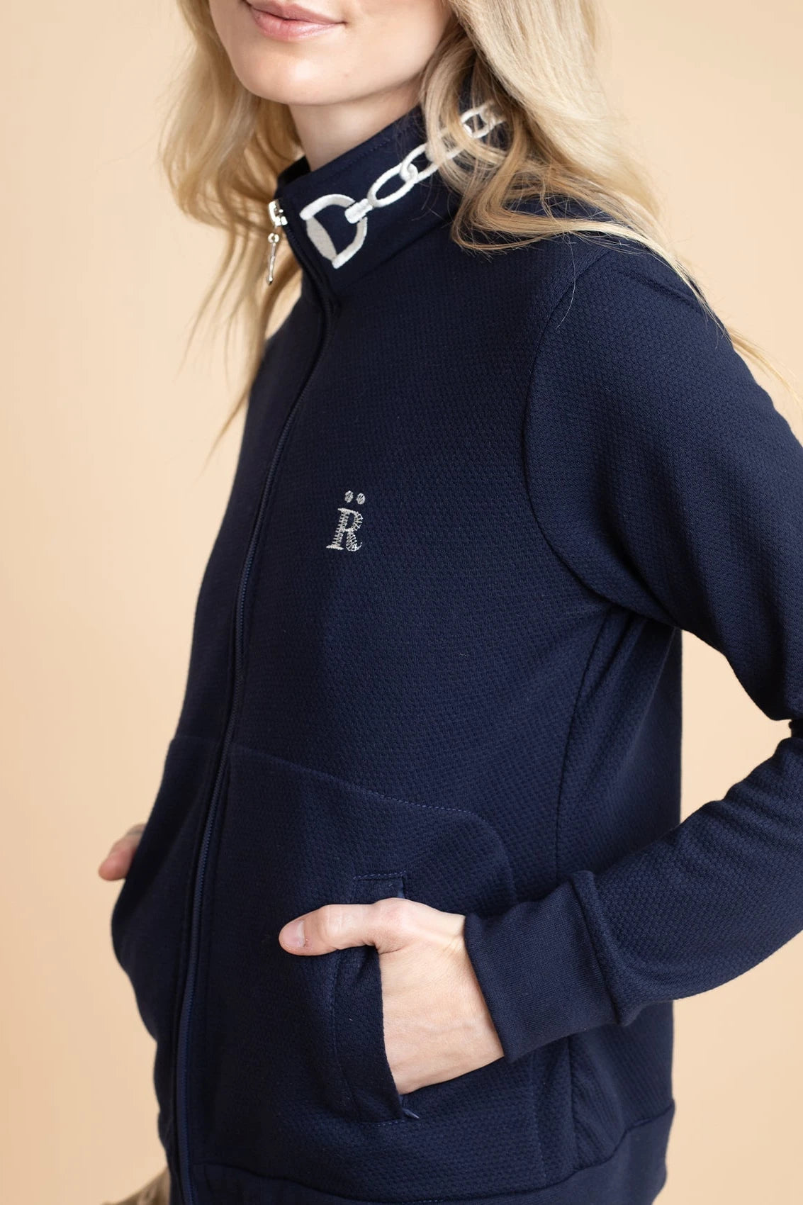Harmonia Embroidered Zip - Up Jacket | Navy - RönnerJacketsXS