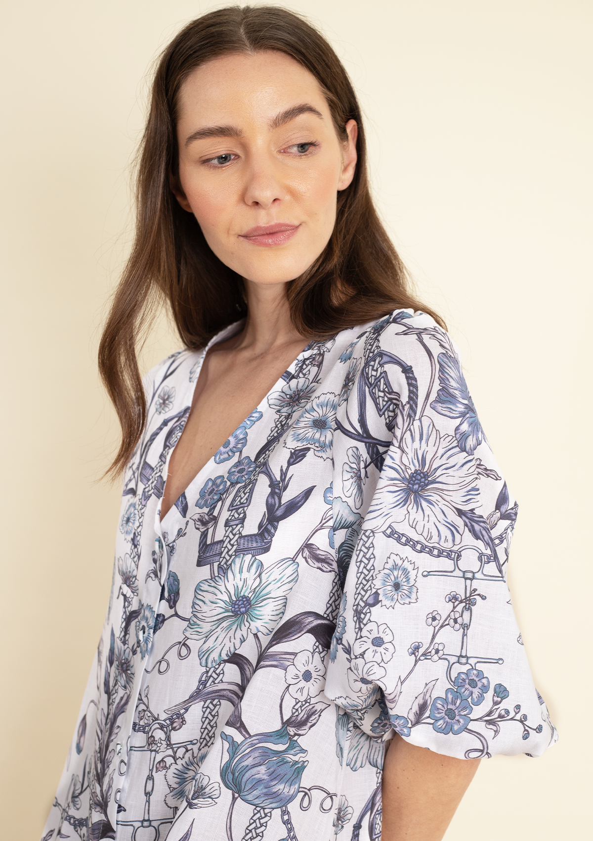 Harper Linen Dress | Botany Print Navy - Rönner