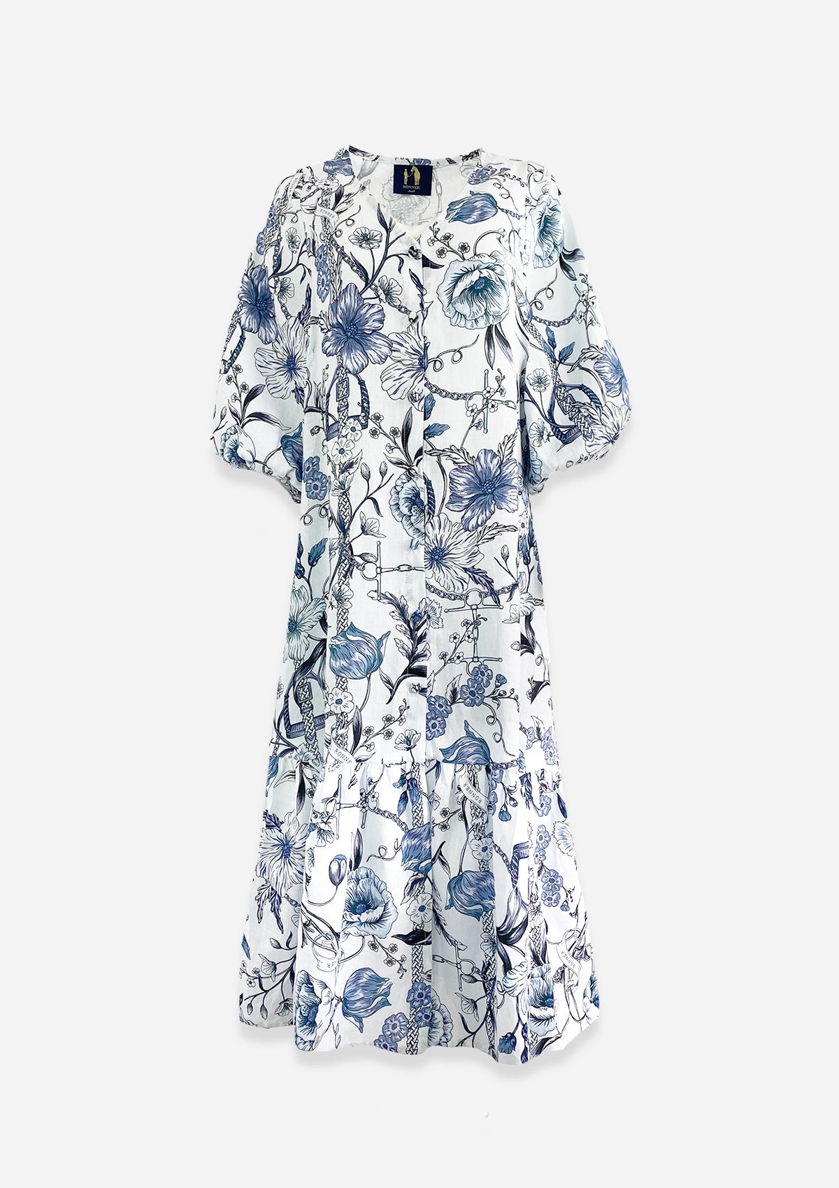 Harper Linen Dress | Botany Print Navy