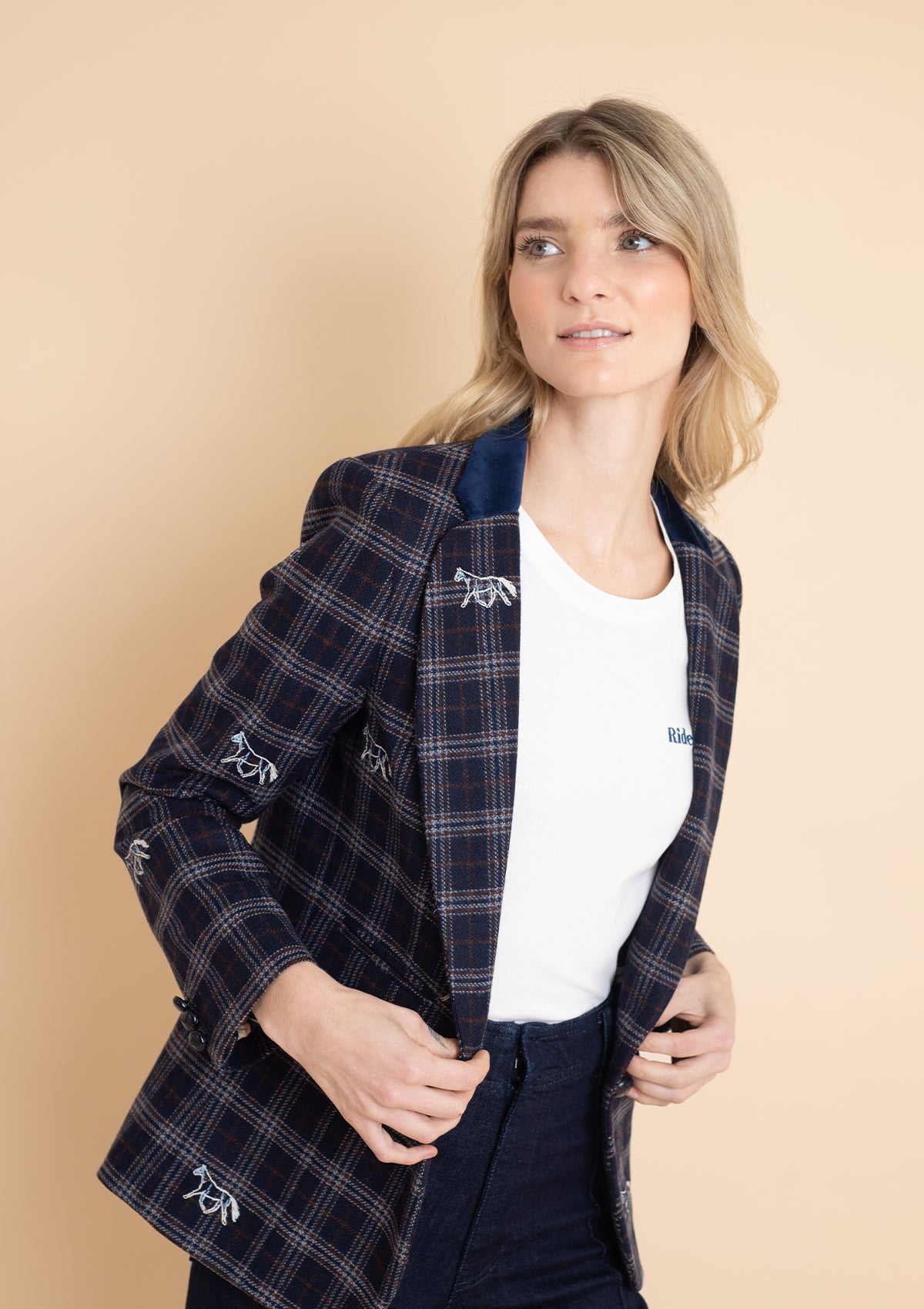 Cavaletti Embroidered Blazer Navy Plaid Ronner