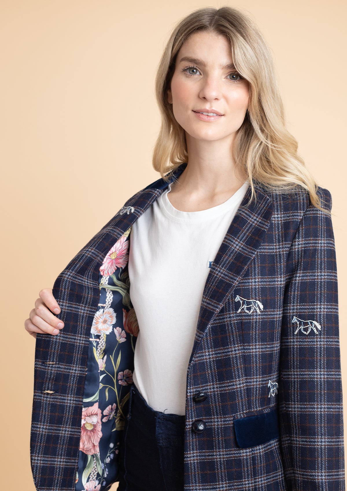 Cavaletti Embroidered Blazer | Navy Plaid