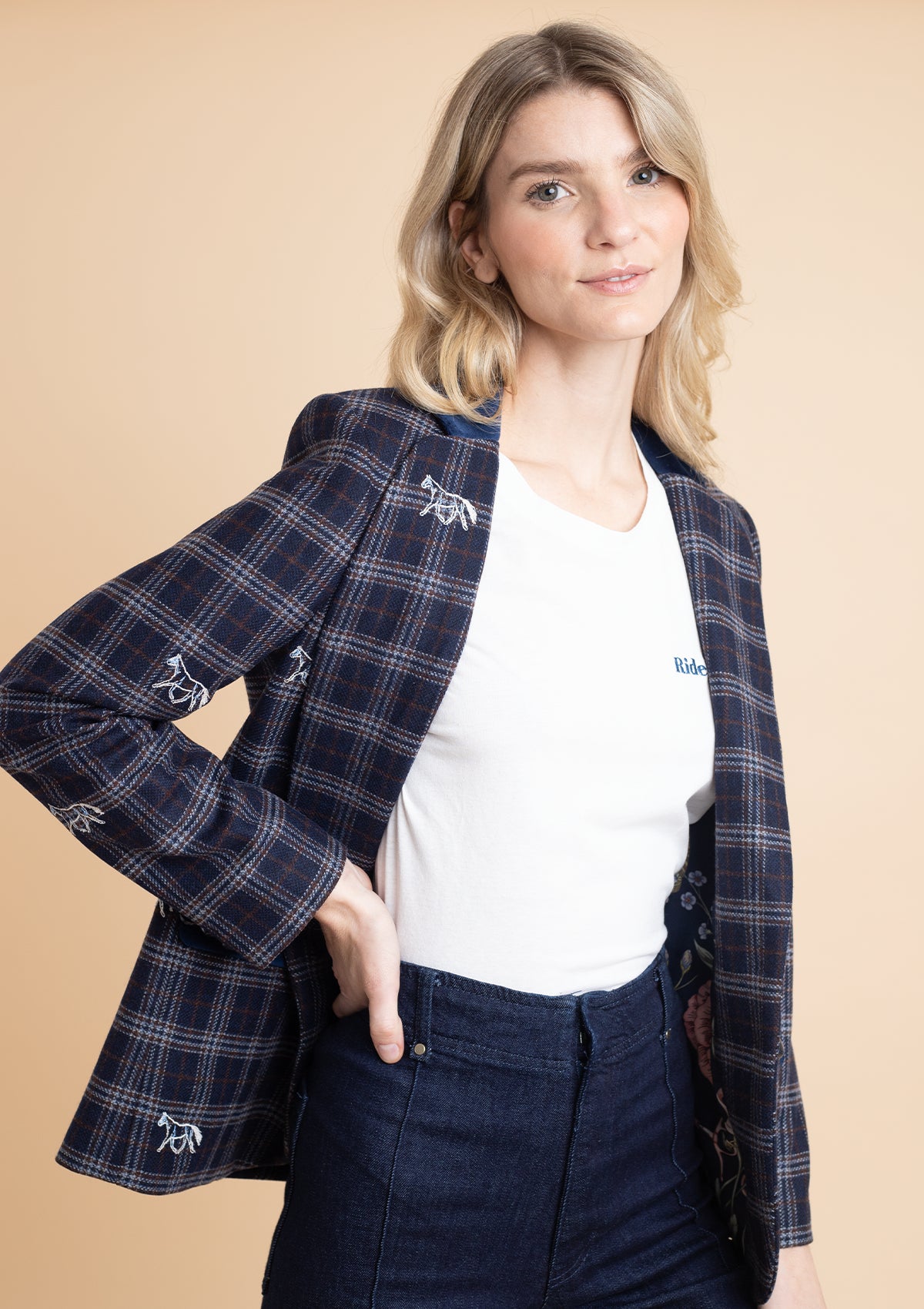 Cavaletti Embroidered Blazer | Navy Plaid