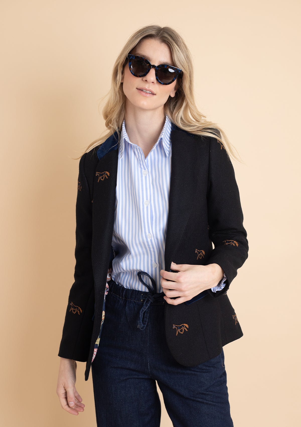 Cavaletti Blazer | Embroidered Italian Wool | Noir