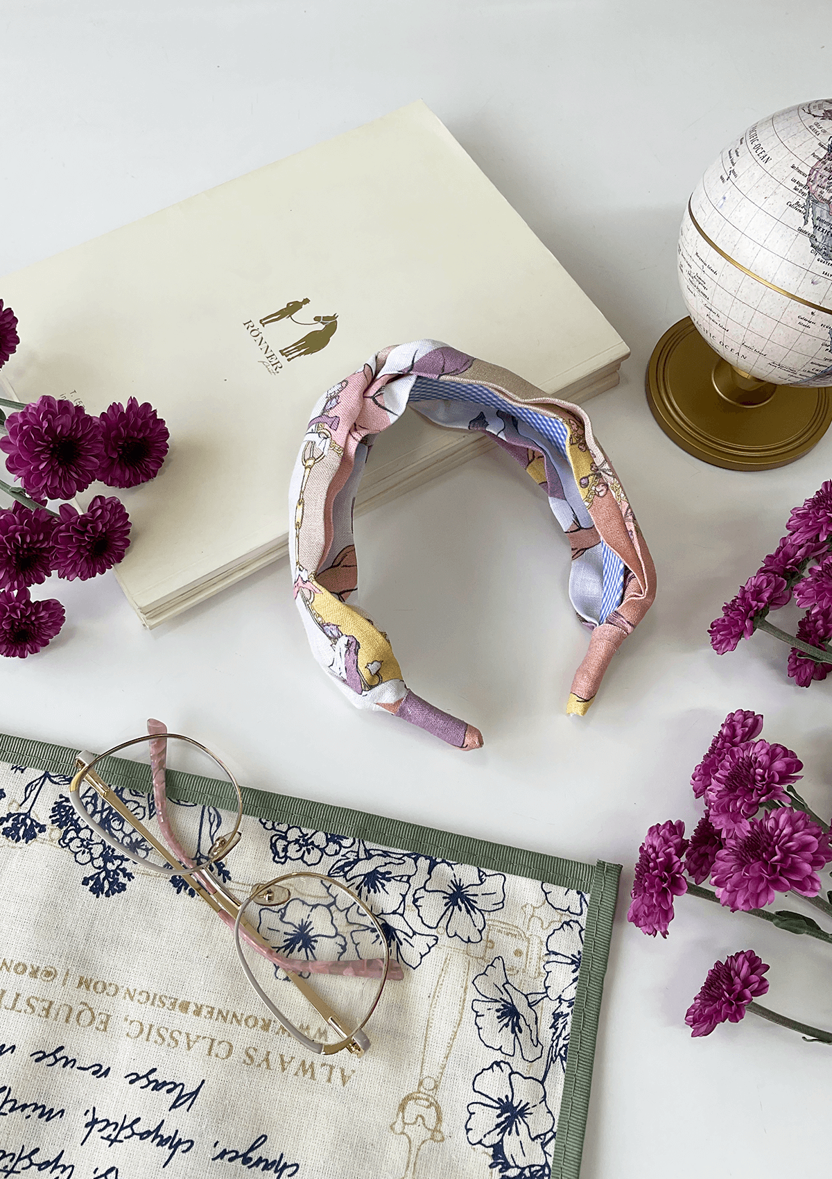 Printed Linen Knotted Headband | Geo Horses