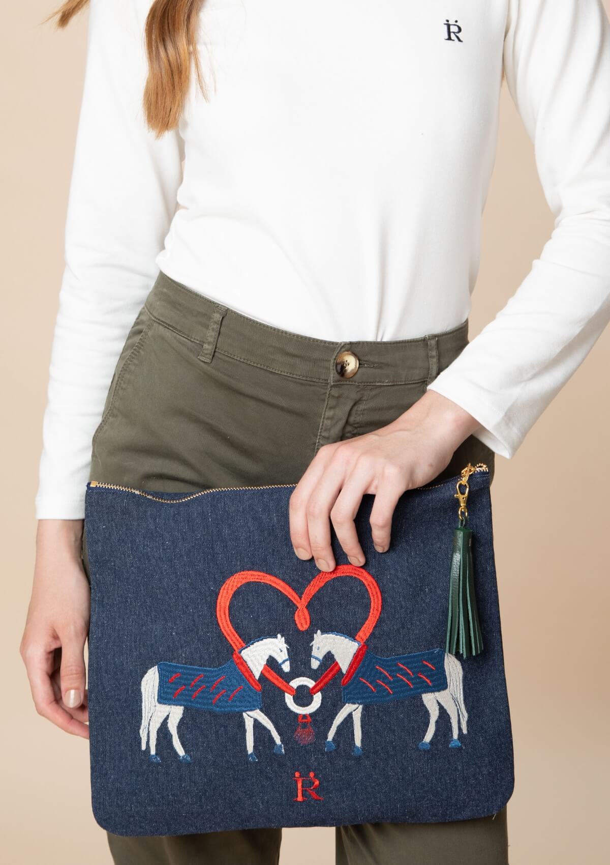 Horse Kiss Embroidered Pouch | Blue