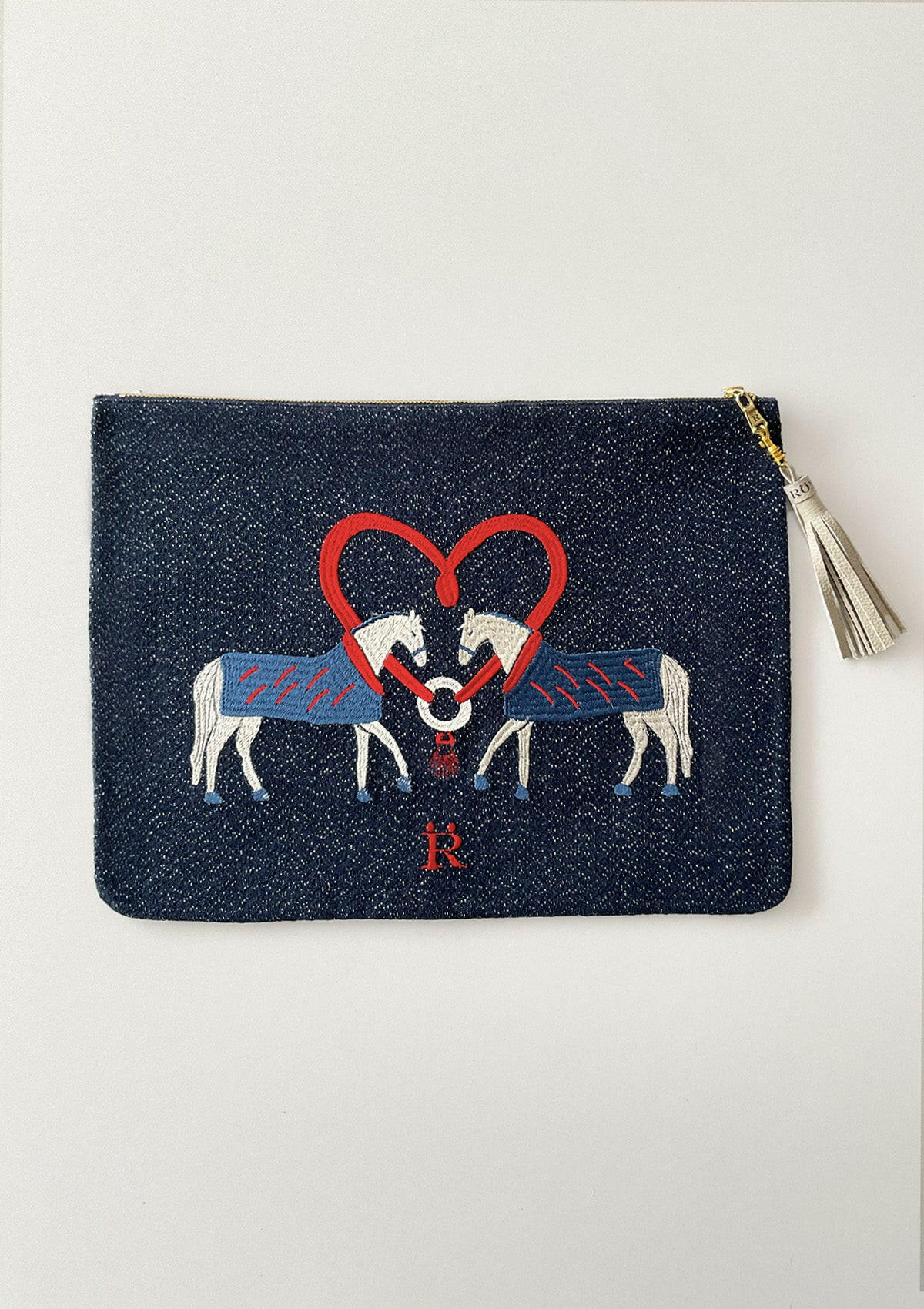 Horse Kiss Embroidered Pouch | Blue - RönnerPouchBlue