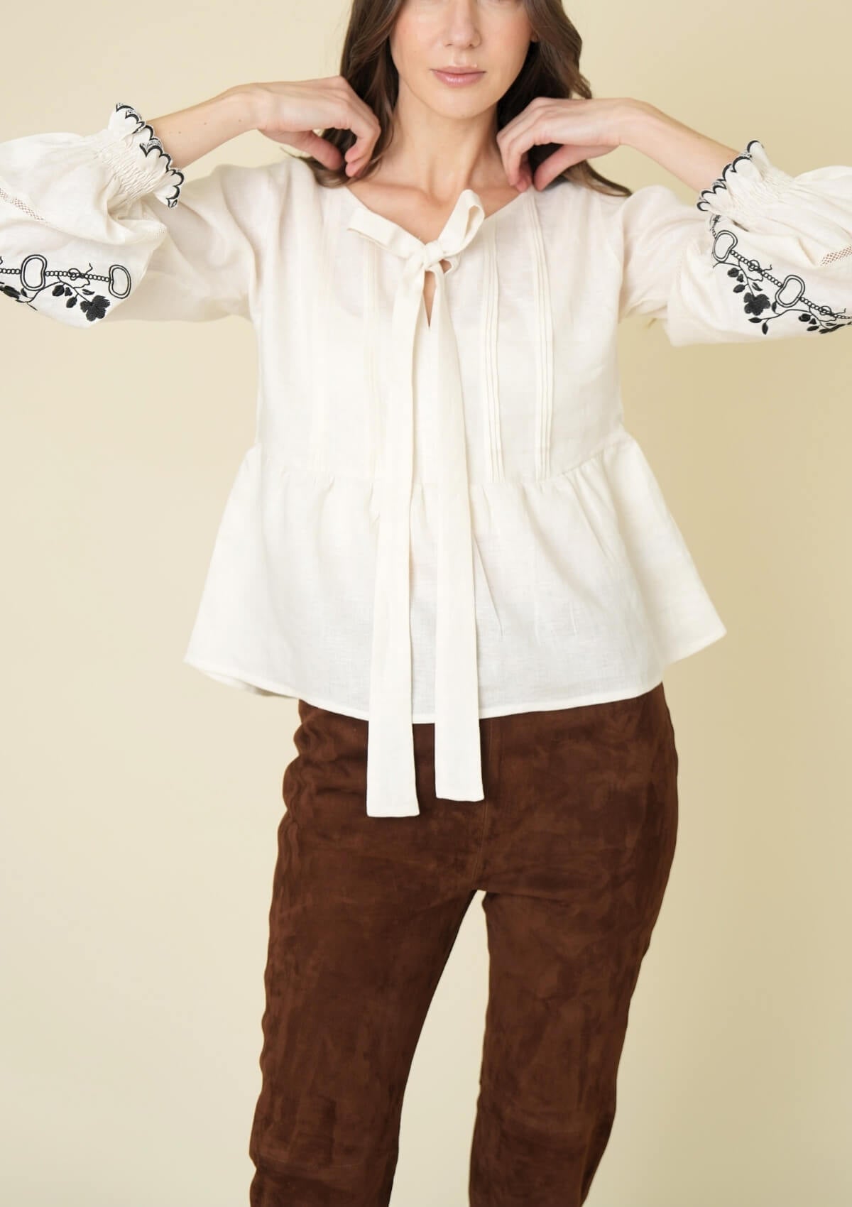 Isabella Linen Blouse | Embroidered | Cream - RönnerXS