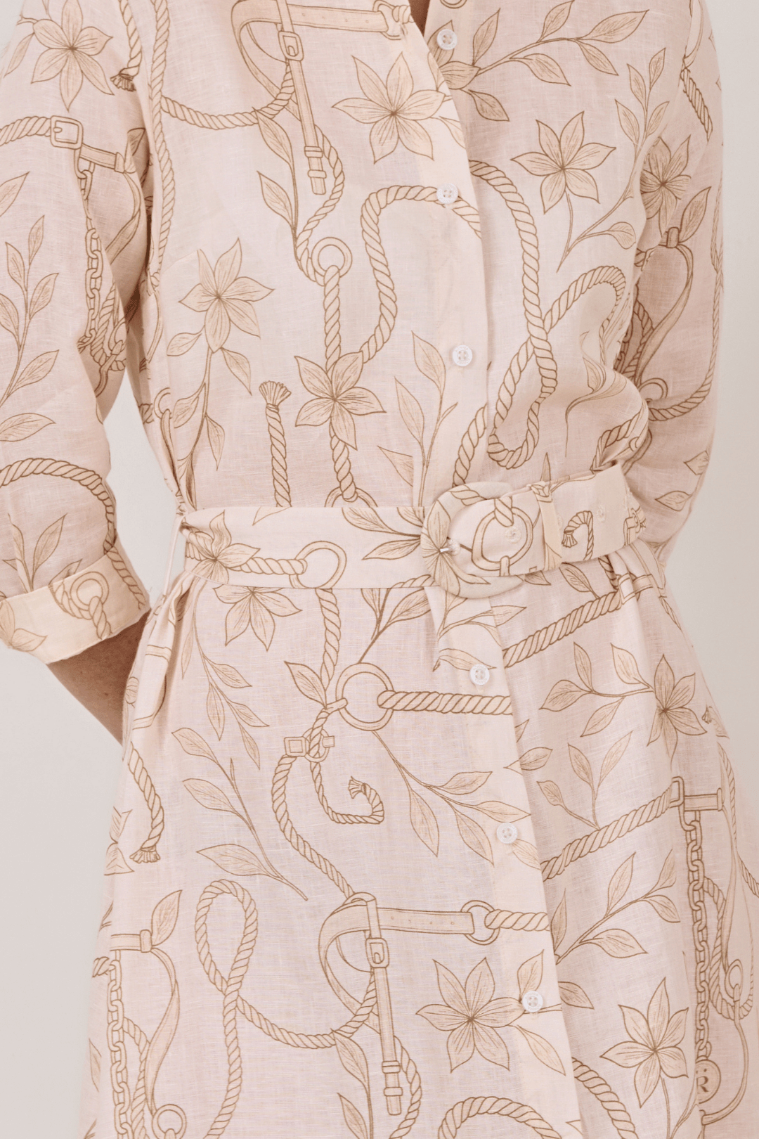 Isadora Linen Dress | Ropes Print - RönnerDressSand