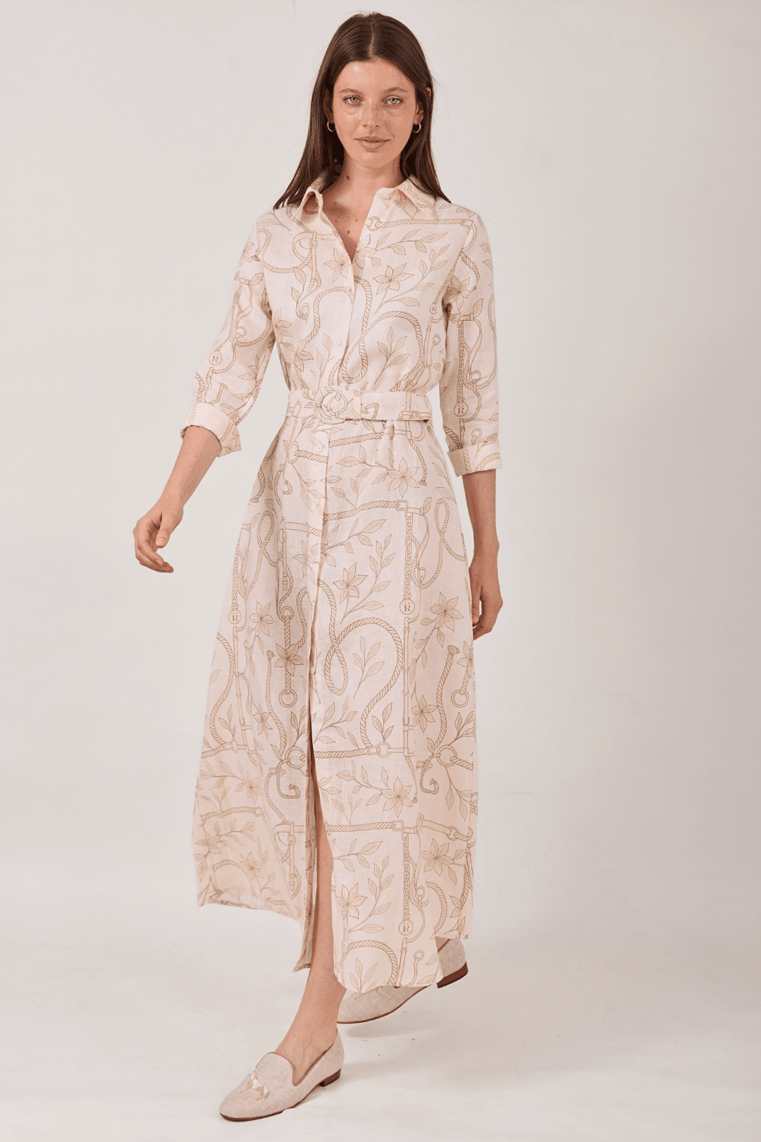 Isadora Linen Dress | Ropes Print - RönnerDressSand