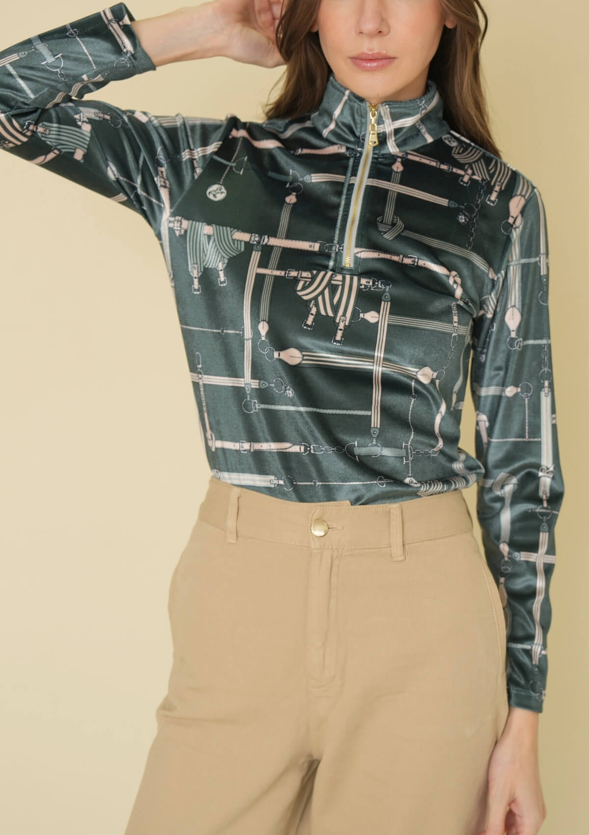 Velour Q-Zip | Long Sleeve | Jubilea Print | Green