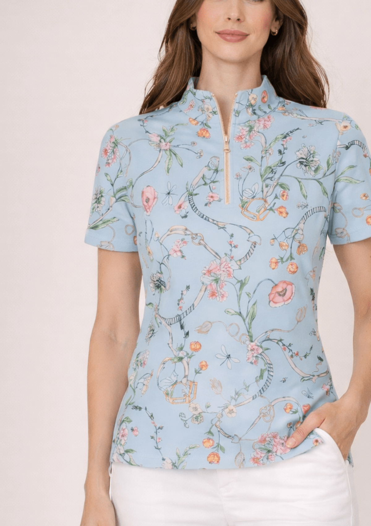 Juliette Q - Zip | Short Sleeve | Herbaria Print | Aqua - RönnerXS