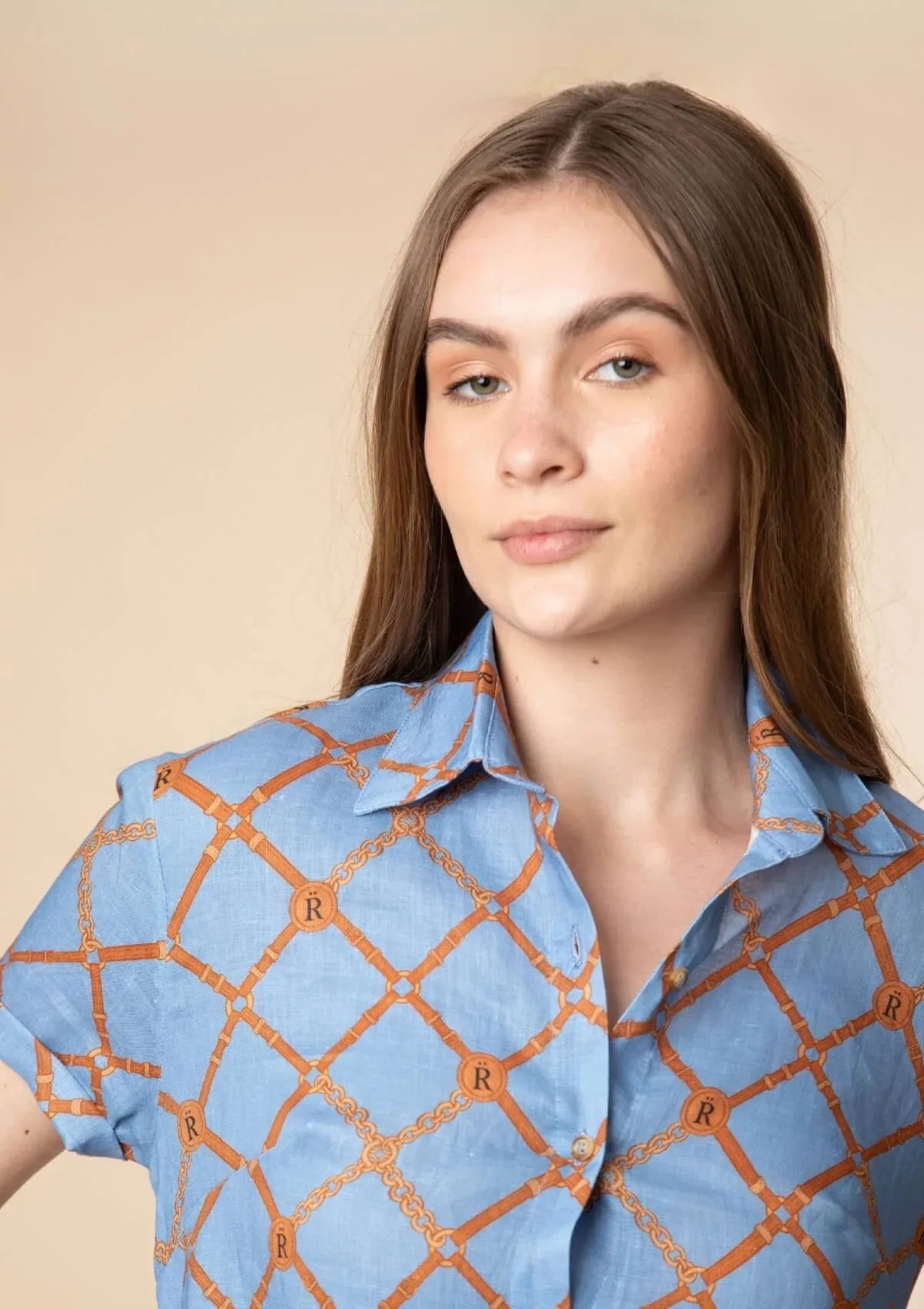 Leonor Linen Dress | Beltina Print | Powder Blue - RönnerDressXS