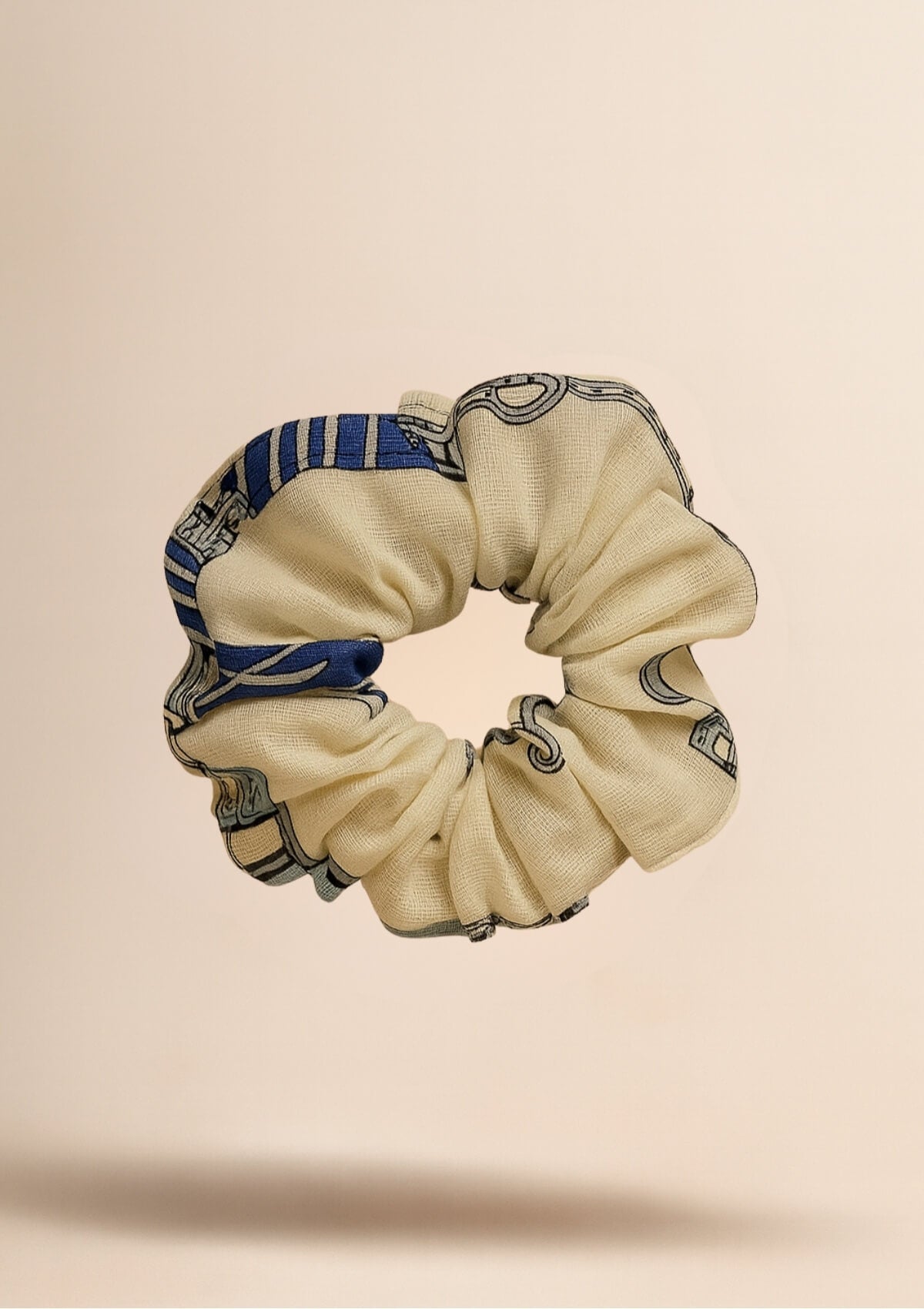 Linen Hair Scrunchie | Jubilea Print - RönnerRiviera Blue