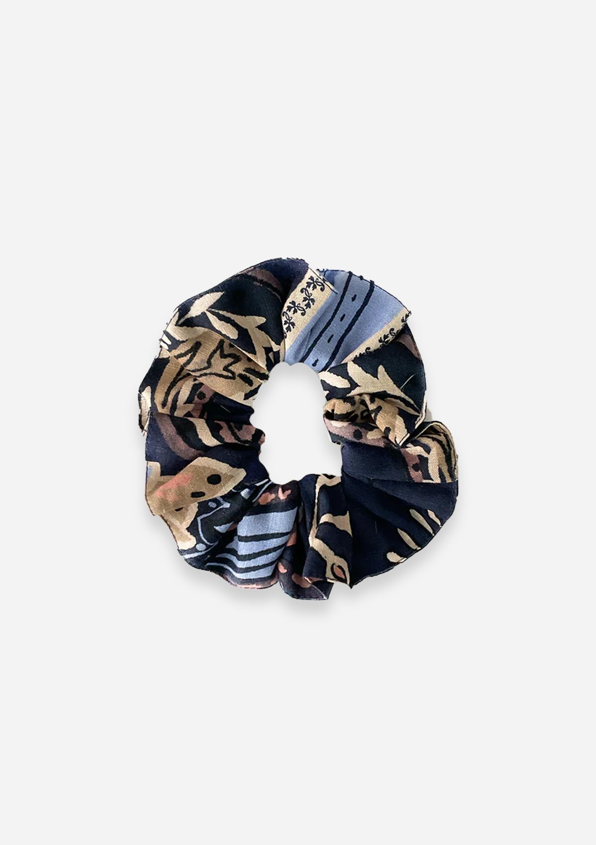 Linen Hair Scrunchie | Lilyrose Print | Navy - RönnerScrunchiesNavy