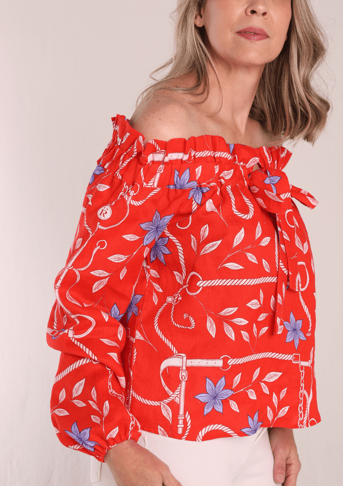 Lisette Linen Shirt | Ropes Print - Poppy Red - RönnerShirtS