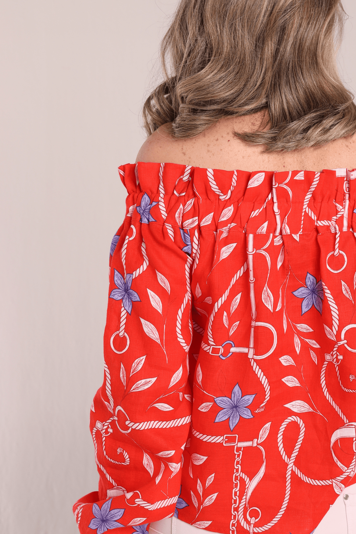 Lisette Linen Shirt | Ropes Print - Poppy Red - RönnerShirtS