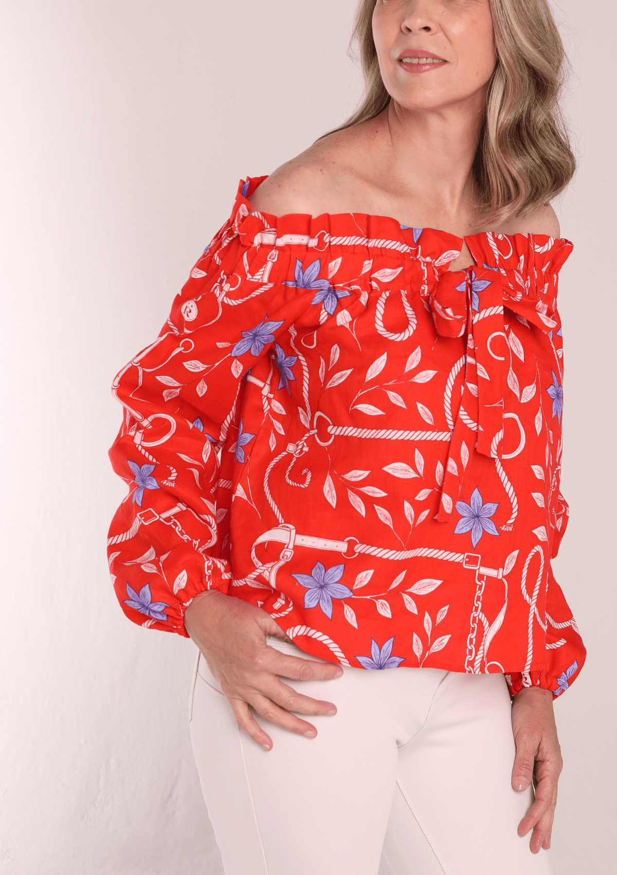Lisette Linen Shirt | Ropes Print - Poppy Red - RönnerShirtS