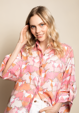 Magnolia Oversized Linen Shirt - Geo Horses Pink