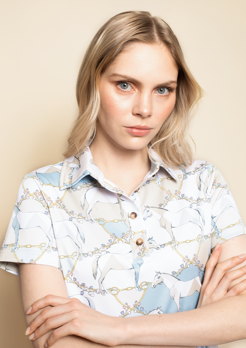 Chroma Polo-Shirt | Short Sleeve | Geo Horses Celeste | High-tech