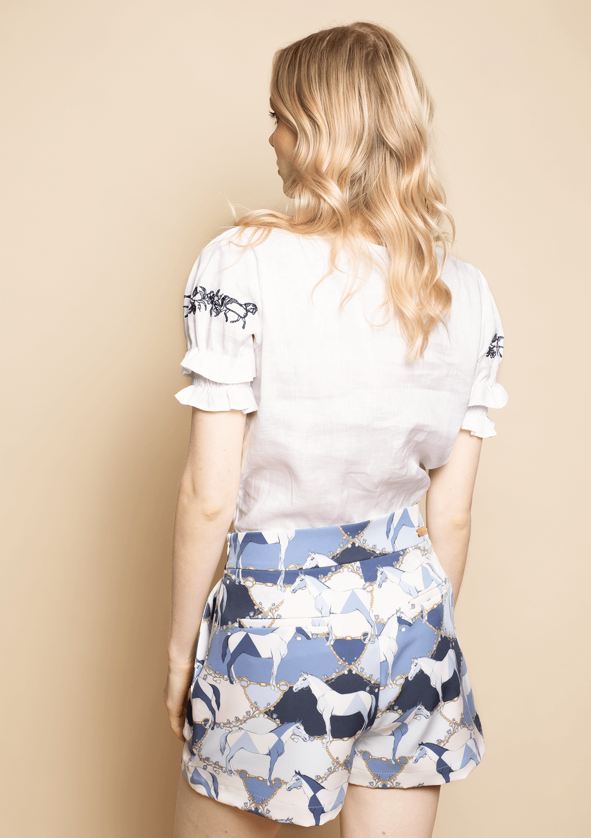 Geo Horses Stretchy Shorts | Blue