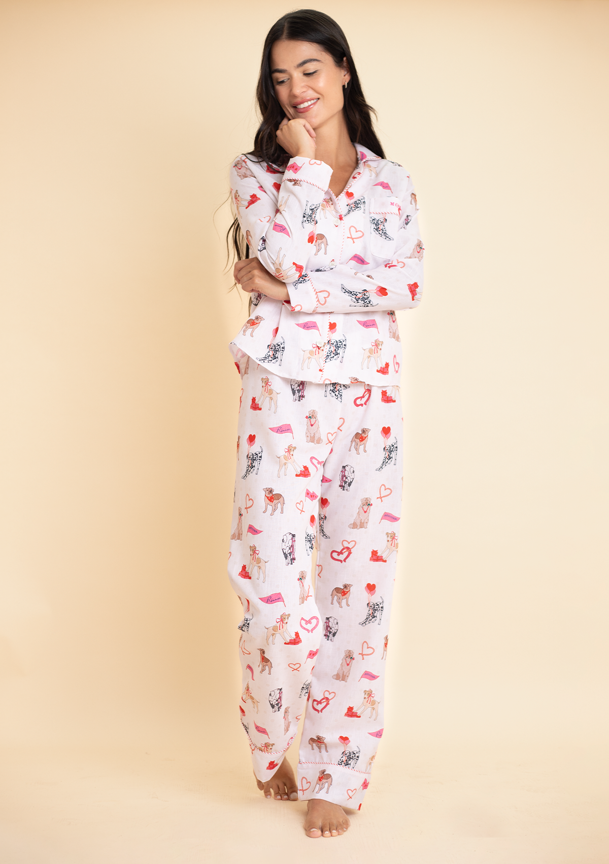 Loyal Luck PJ's Set | Long Sleeve | White | Equestrian Sleepwear Collection