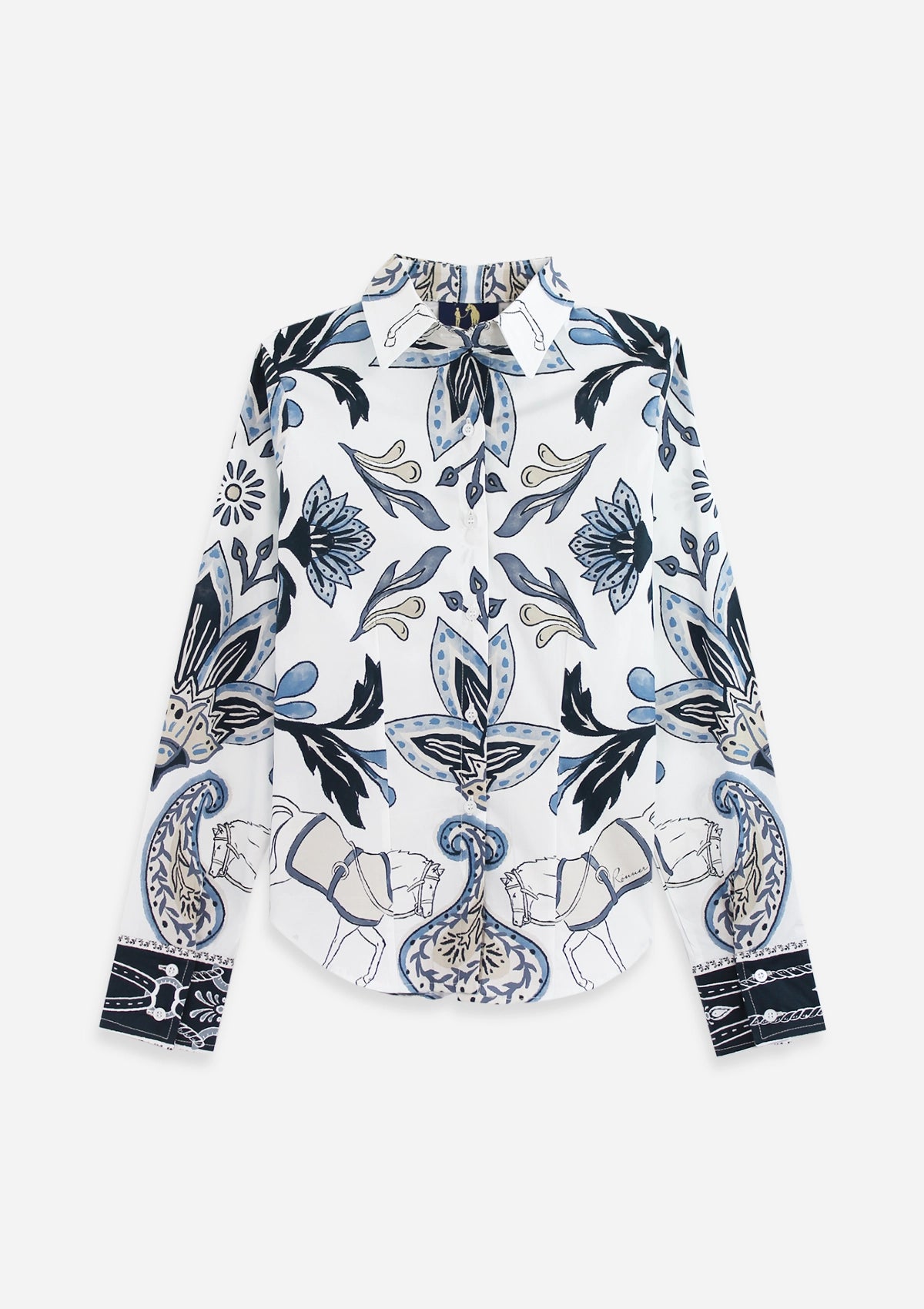 Luciana Cotton Shirt |  Lilyrose Print | White & Navy