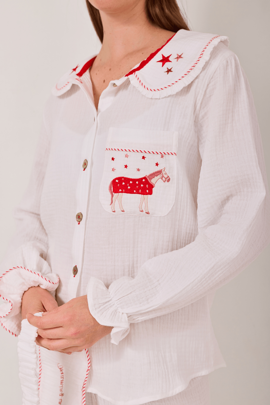 Lucky Stars Horses Pajama Set | Cranberry Limited Edition - RönnerLong Sleeve SetWhite