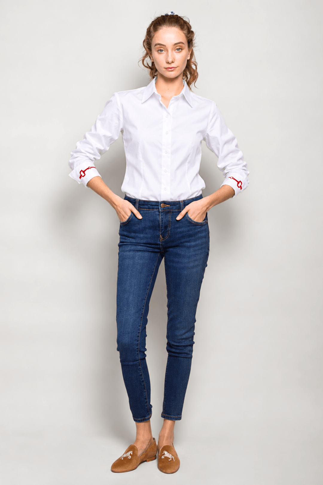 Margarita Cotton Shirt | Embroidered | White - RönnerShirtWhite and Blue