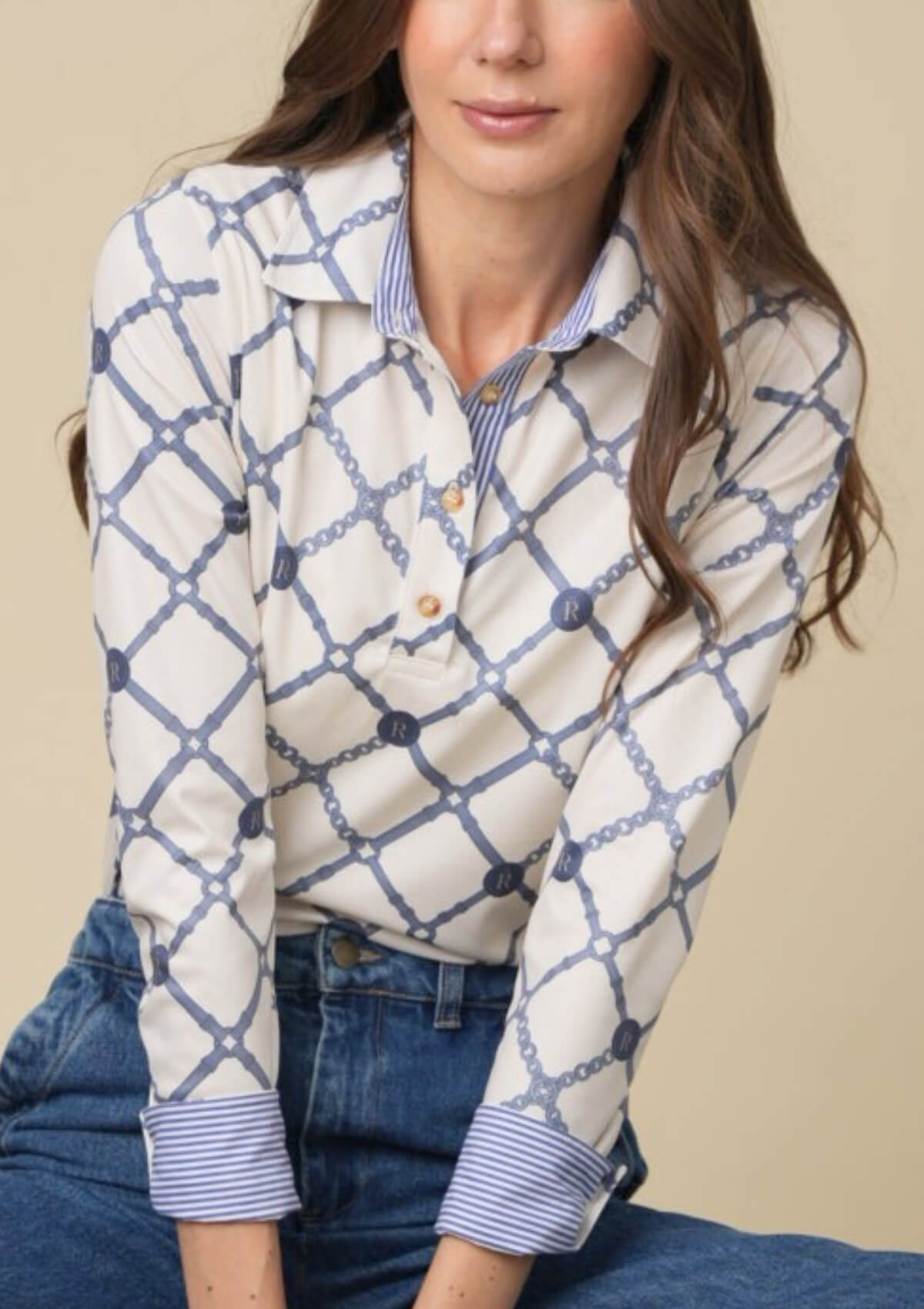 Mulberry Polo-Shirt | Long Sleeve | Beltina Print | Blue