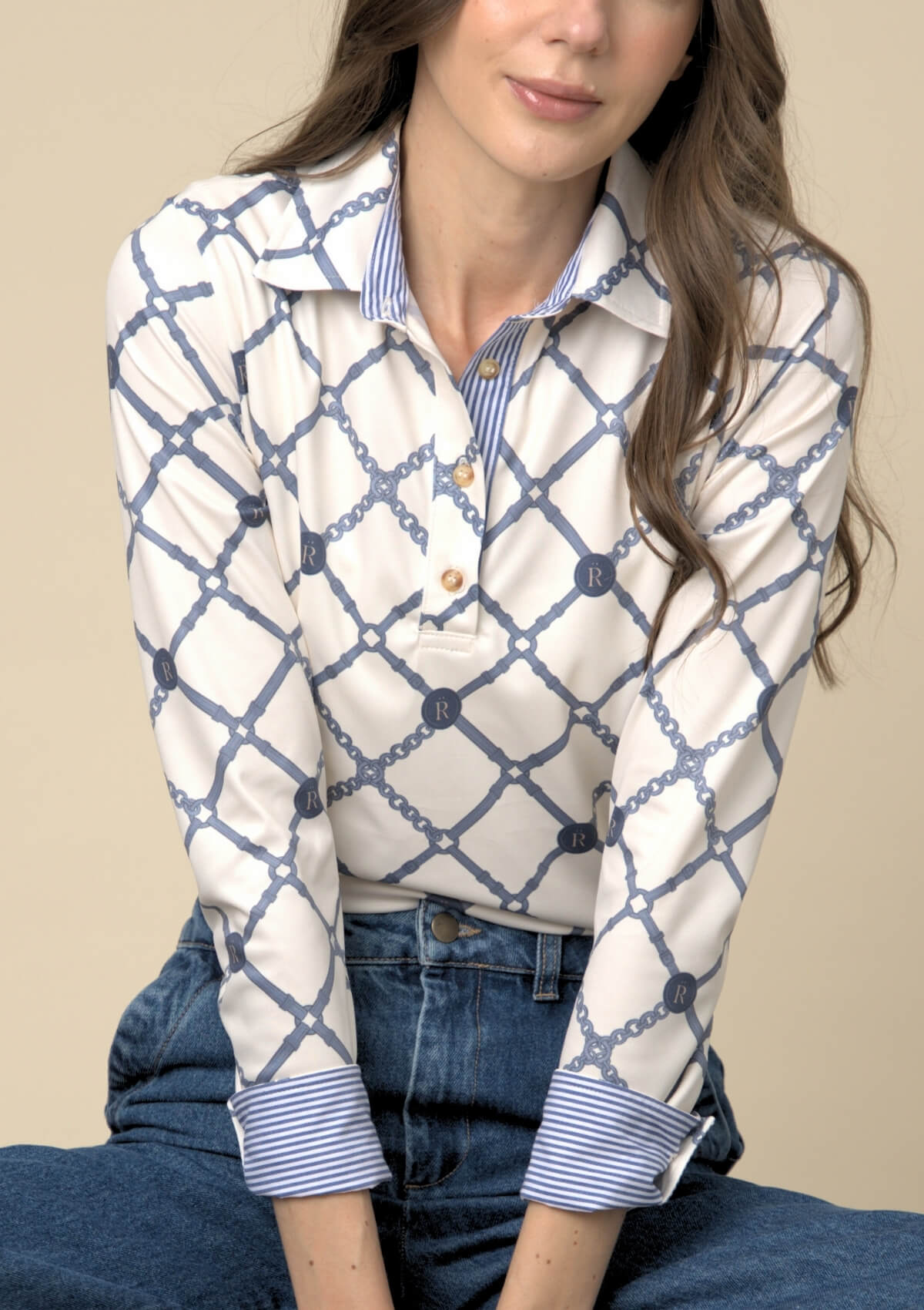 Mulberry Polo-Shirt | Long Sleeve | Beltina Print | Blue