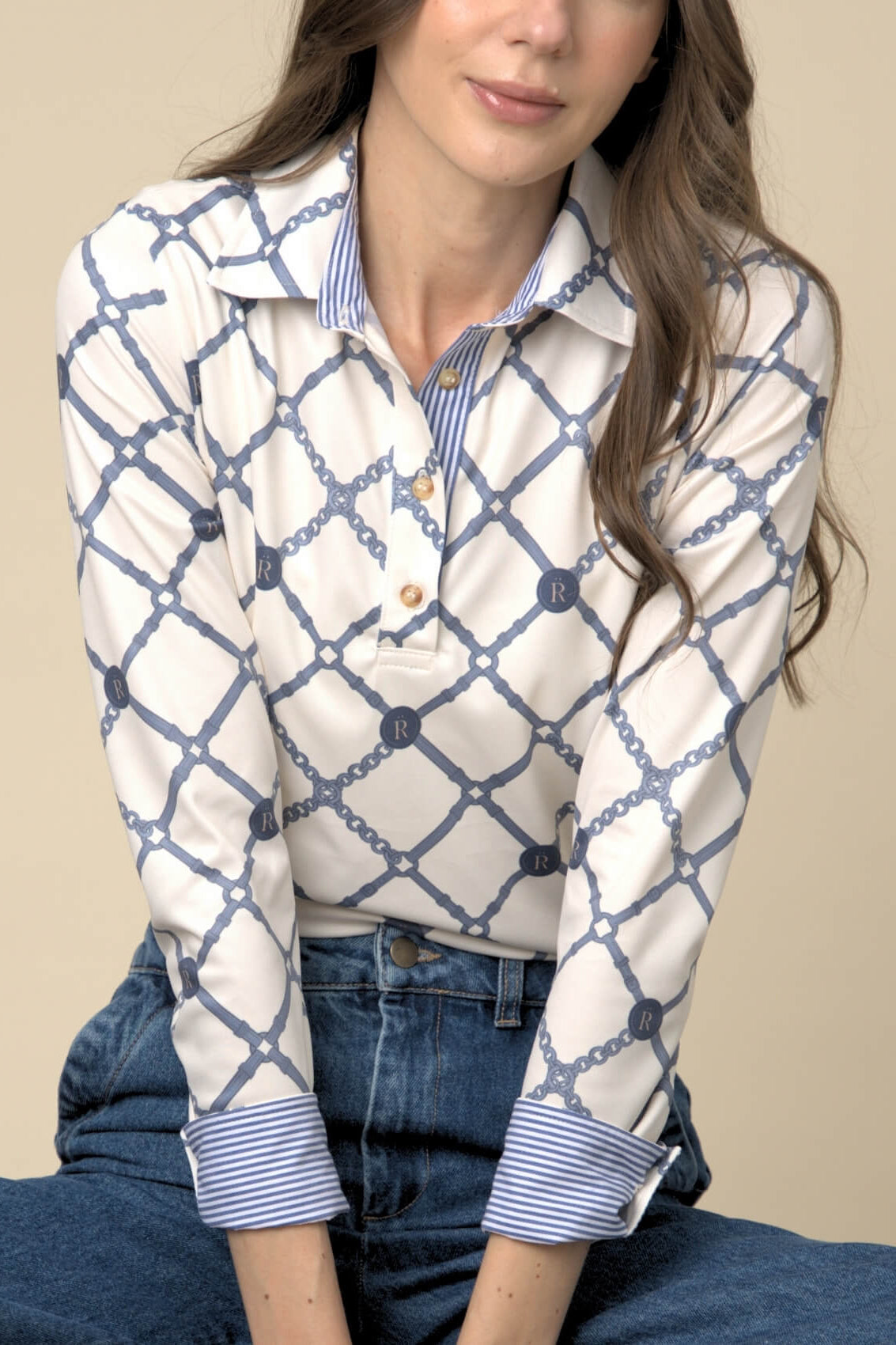 Mulberry Polo - Shirt | Long Sleeve | Beltina Print | Blue - RönnerPolo ShirtXS