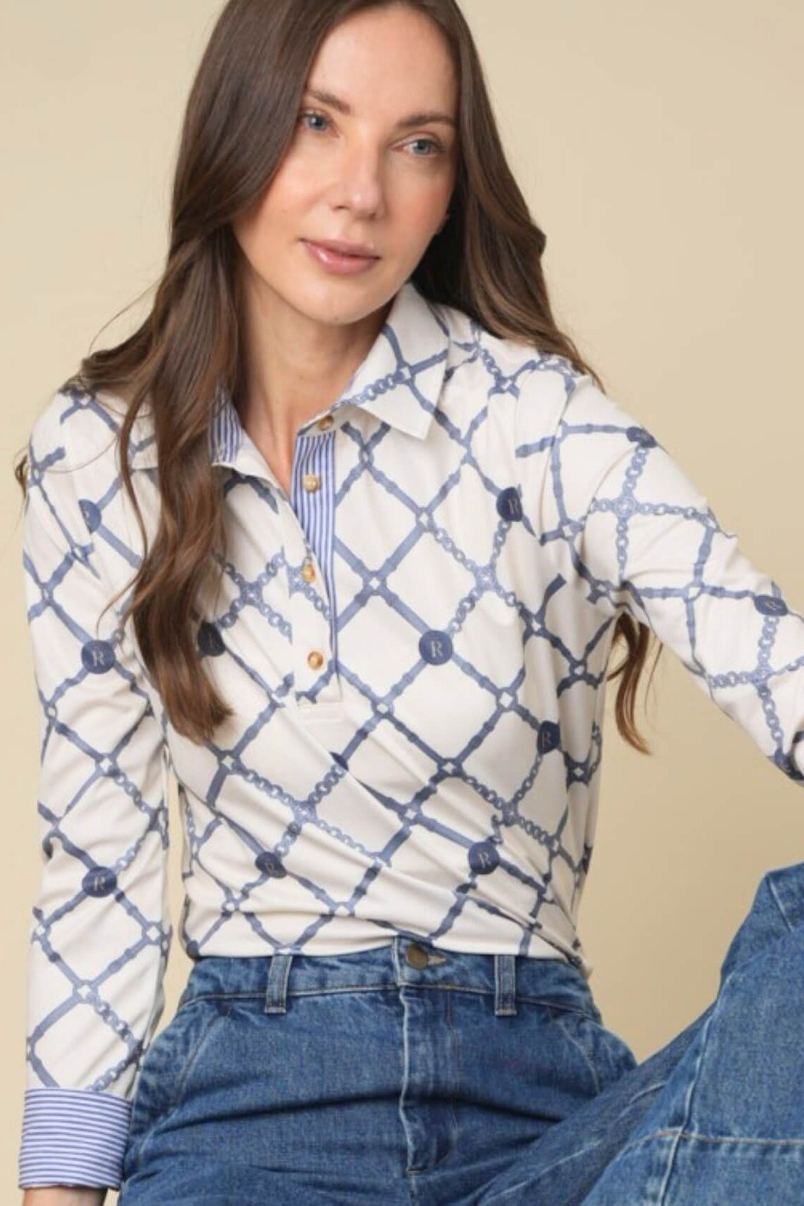Mulberry Polo - Shirt | Long Sleeve | Beltina Print | Blue - RönnerPolo ShirtXS