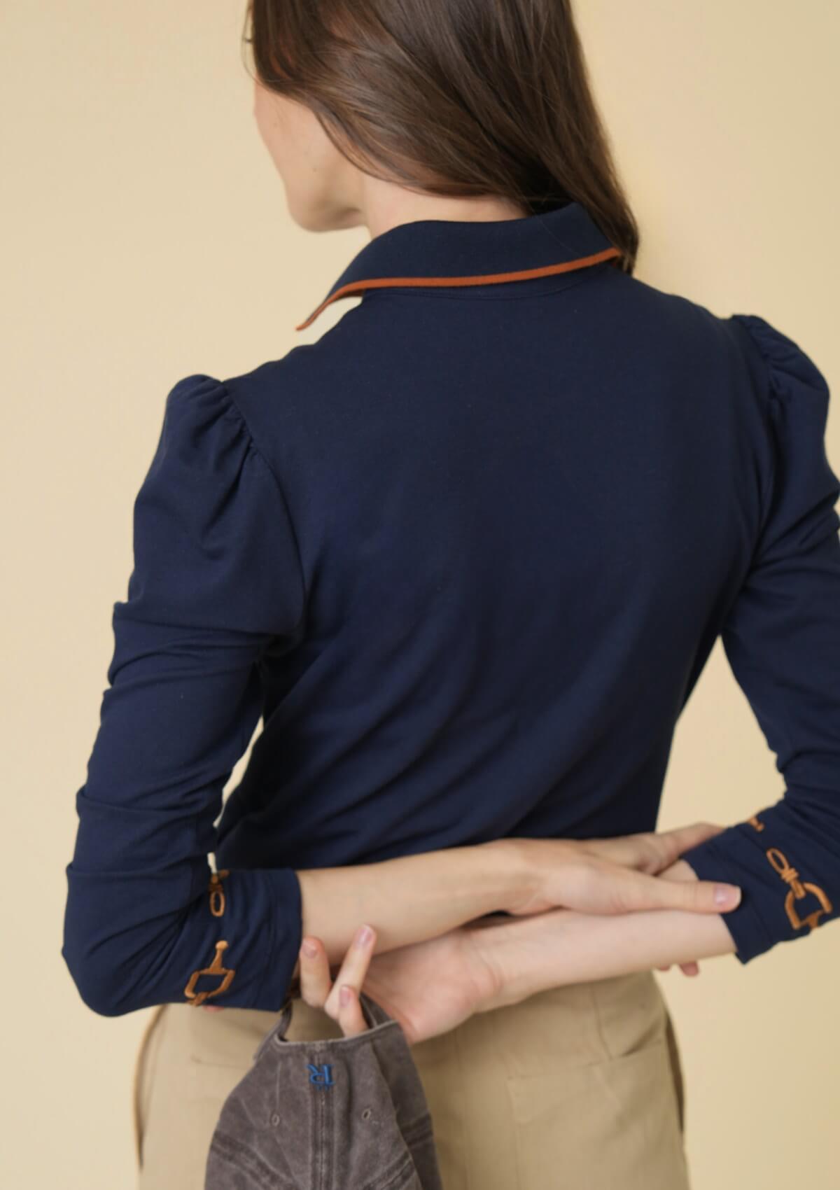 The Equestrian Polo-Shirt | Long Sleeve | Navy & Cognac