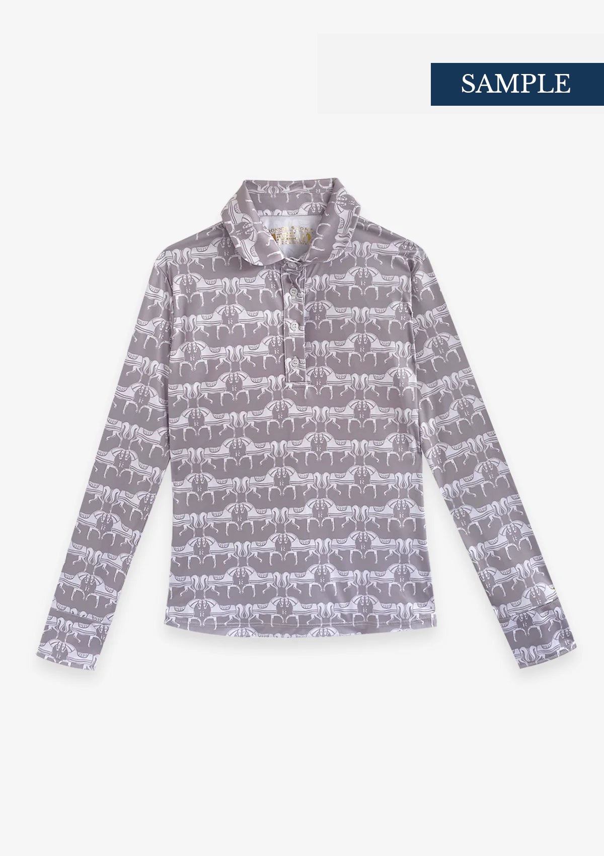 Noelia Classic Polo-Shirt Long Sleeve Steed Print | Hazelwood