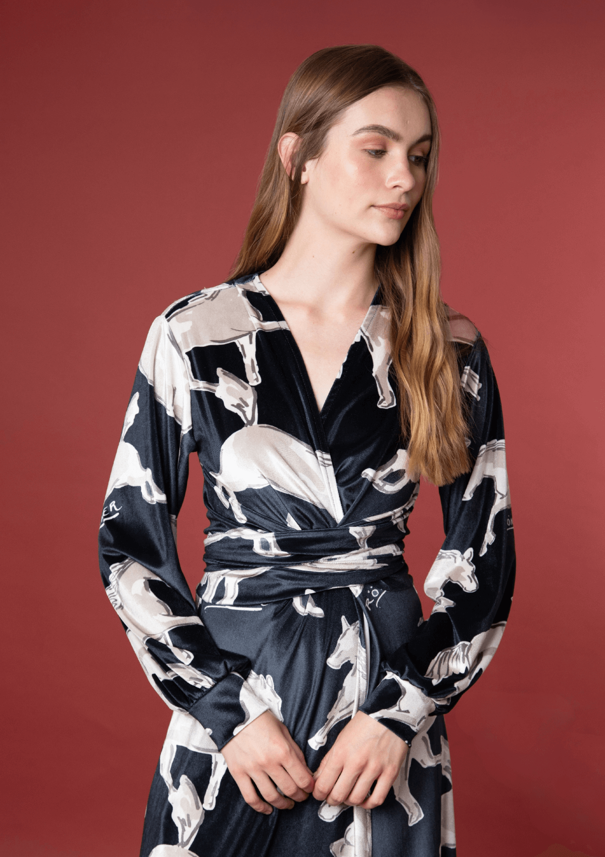 Artemis Velvet Dress | Volt Print | Noir