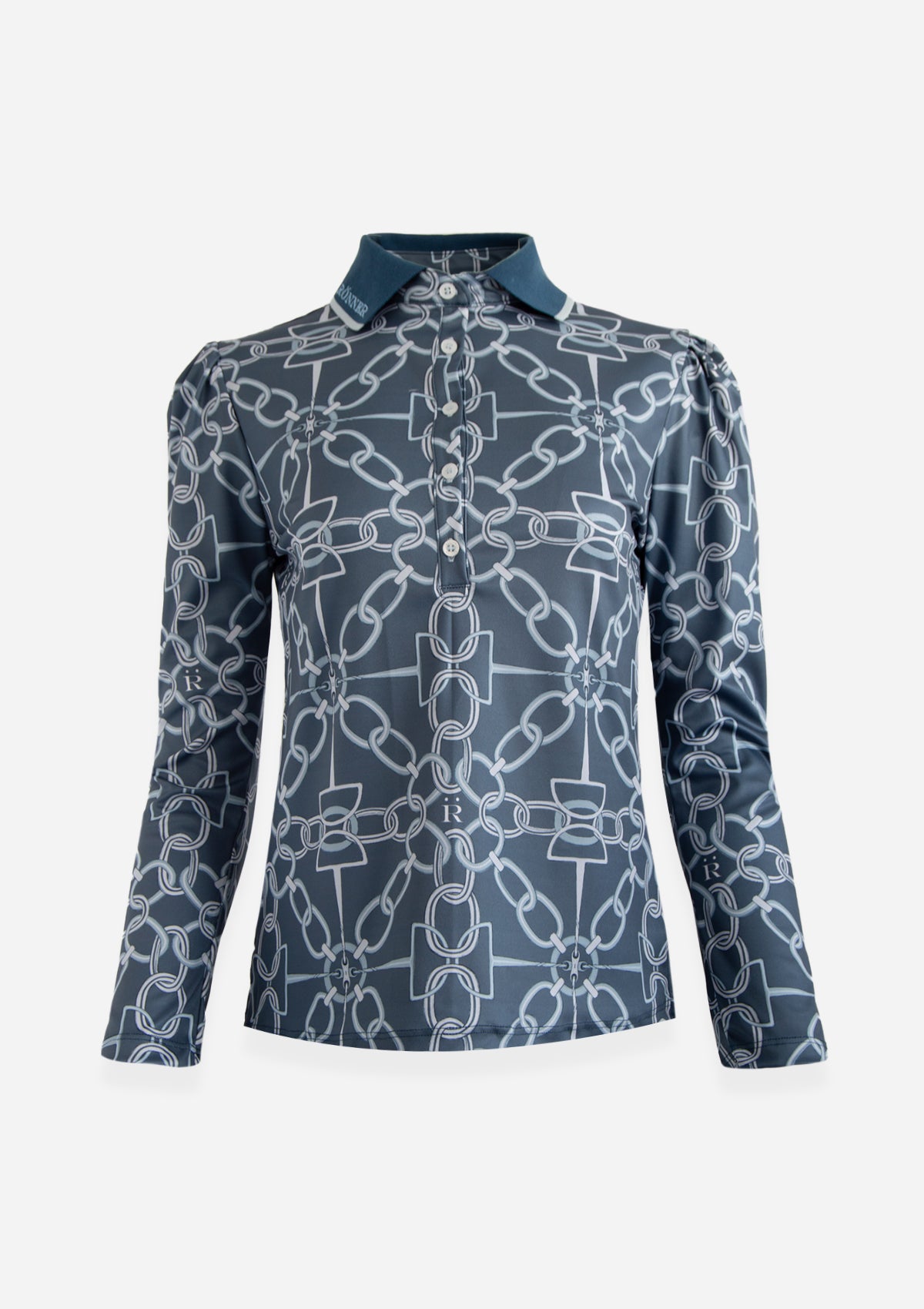 Olivia Polo-Shirt Long Sleeve | Chainlink Print | Navy