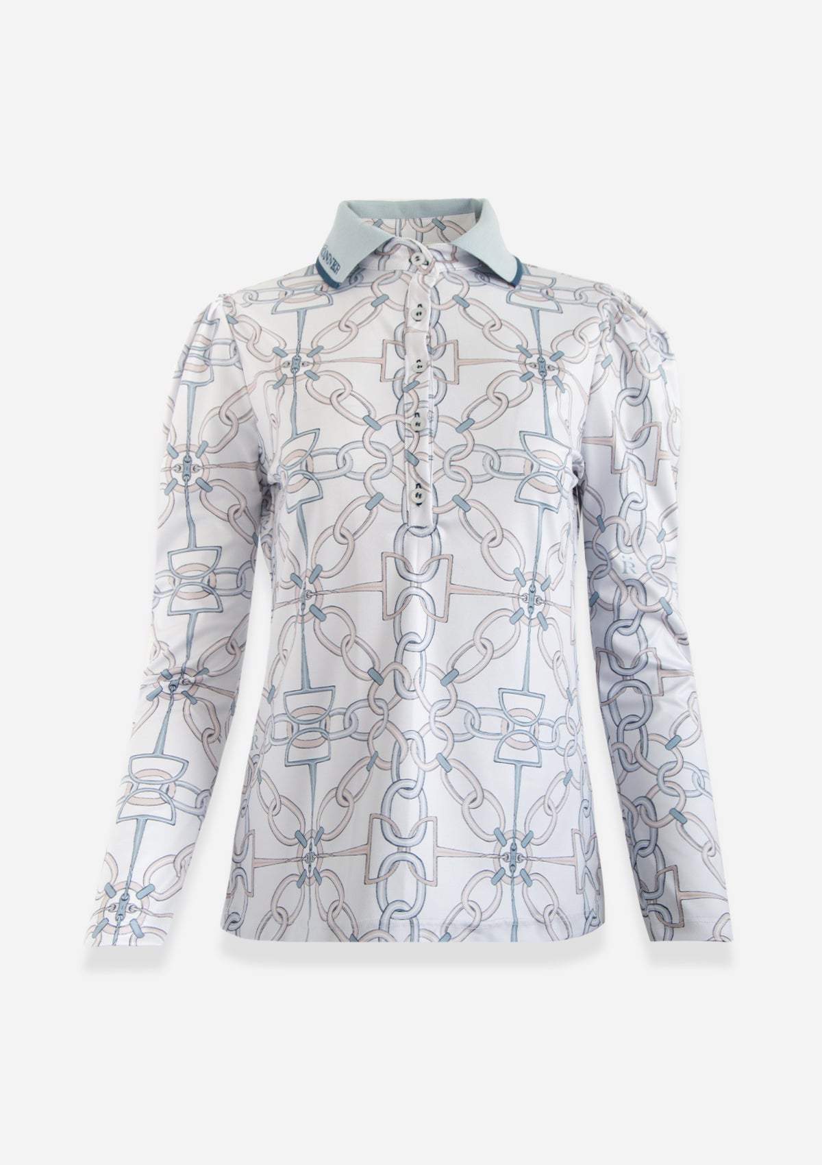 Olivia Polo-Shirt Long Sleeve | Chainlink Print | Powder