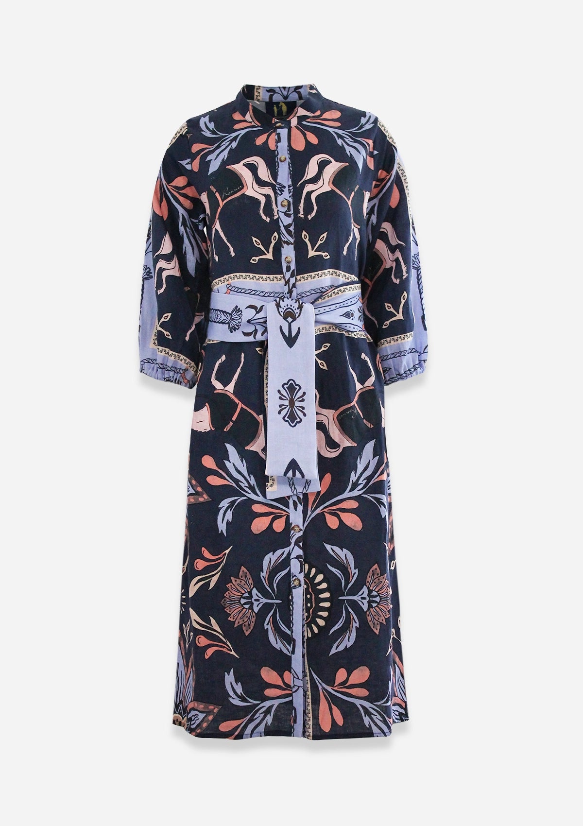 Penelope Linen Midi Dress | Lilyrose Print | Navy