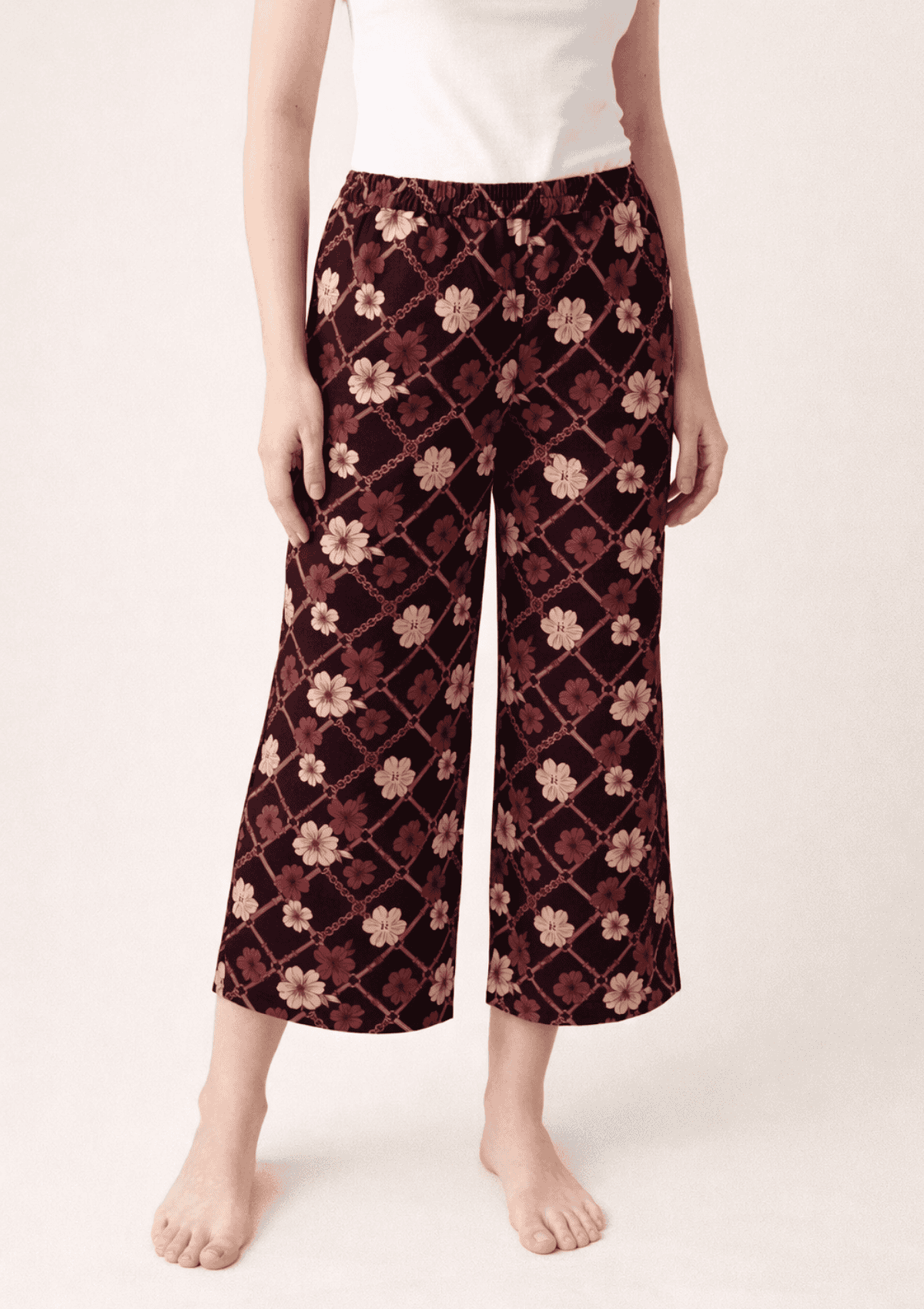 PJ Pants | Bloom Print | Burgundy - RönnerTerracotta
