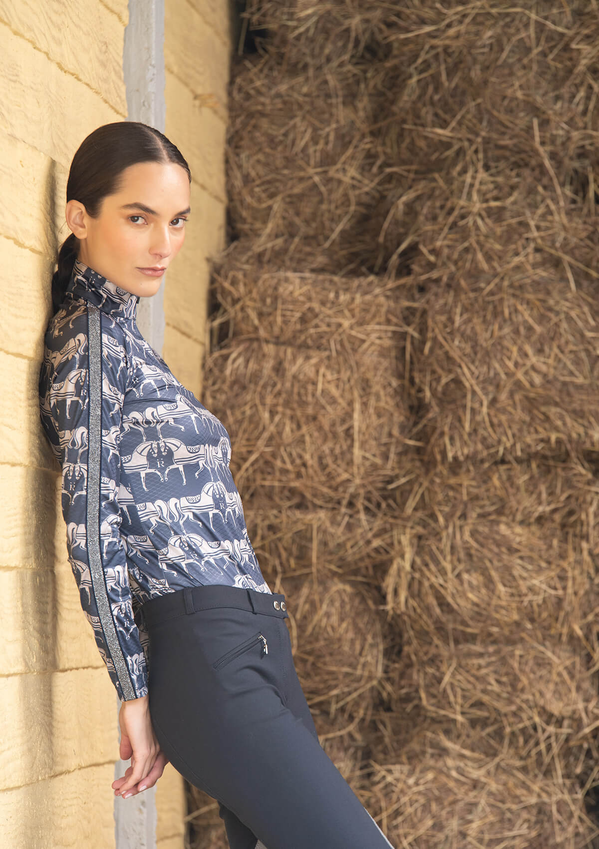 Plume Quarter-Zip Long Sleeve Streed Print | Shadow Blue - Rönner