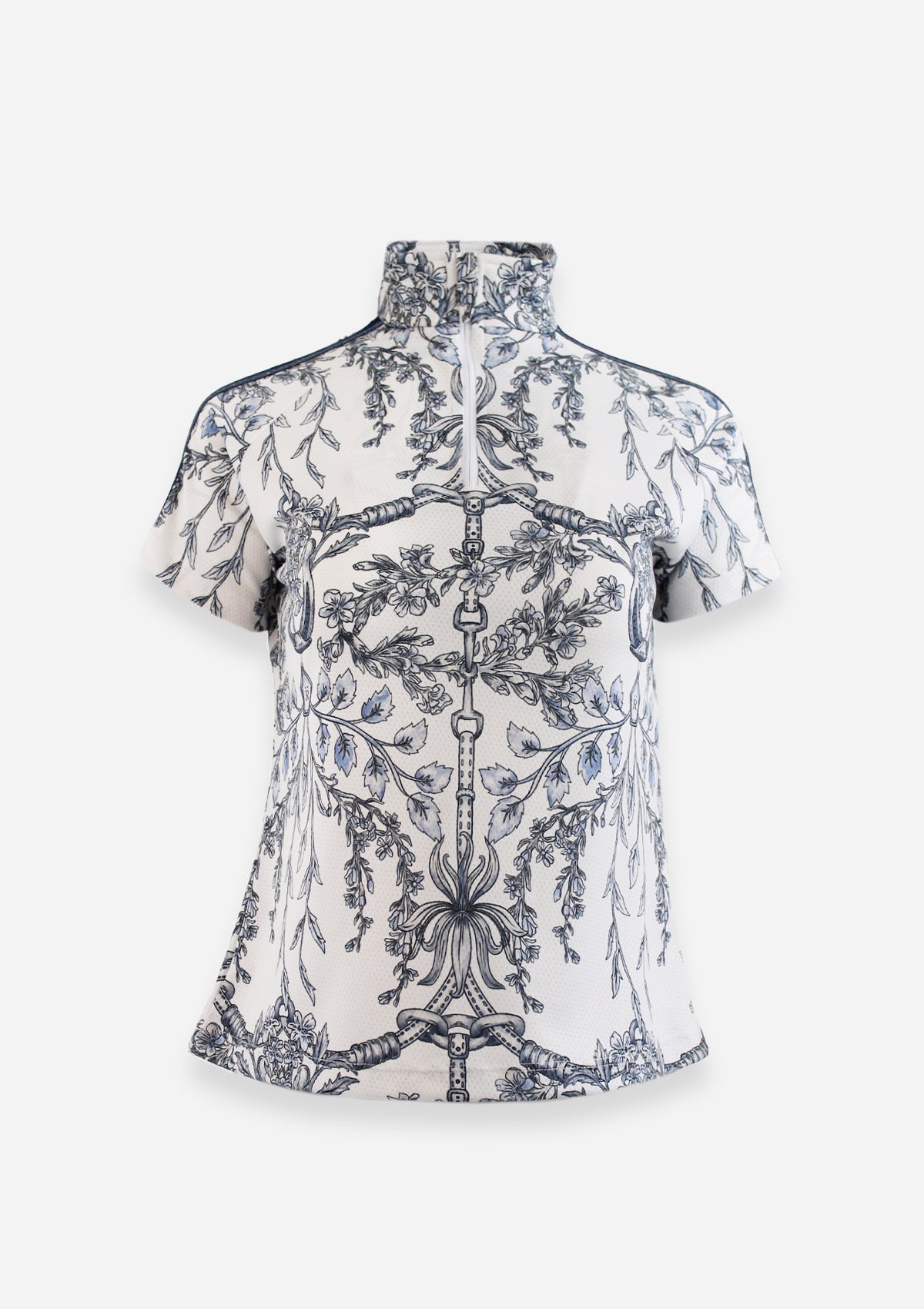 Plume Quarter-Zip Short Sleeve Equiflora Print | Azure