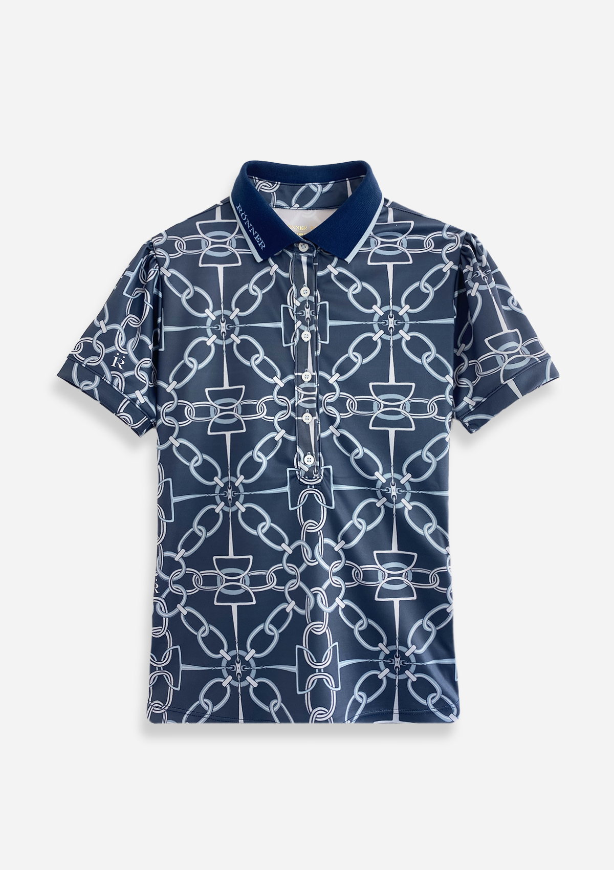 Olivia Polo-Shirt Short Sleeve | Chainlink Print | Navy