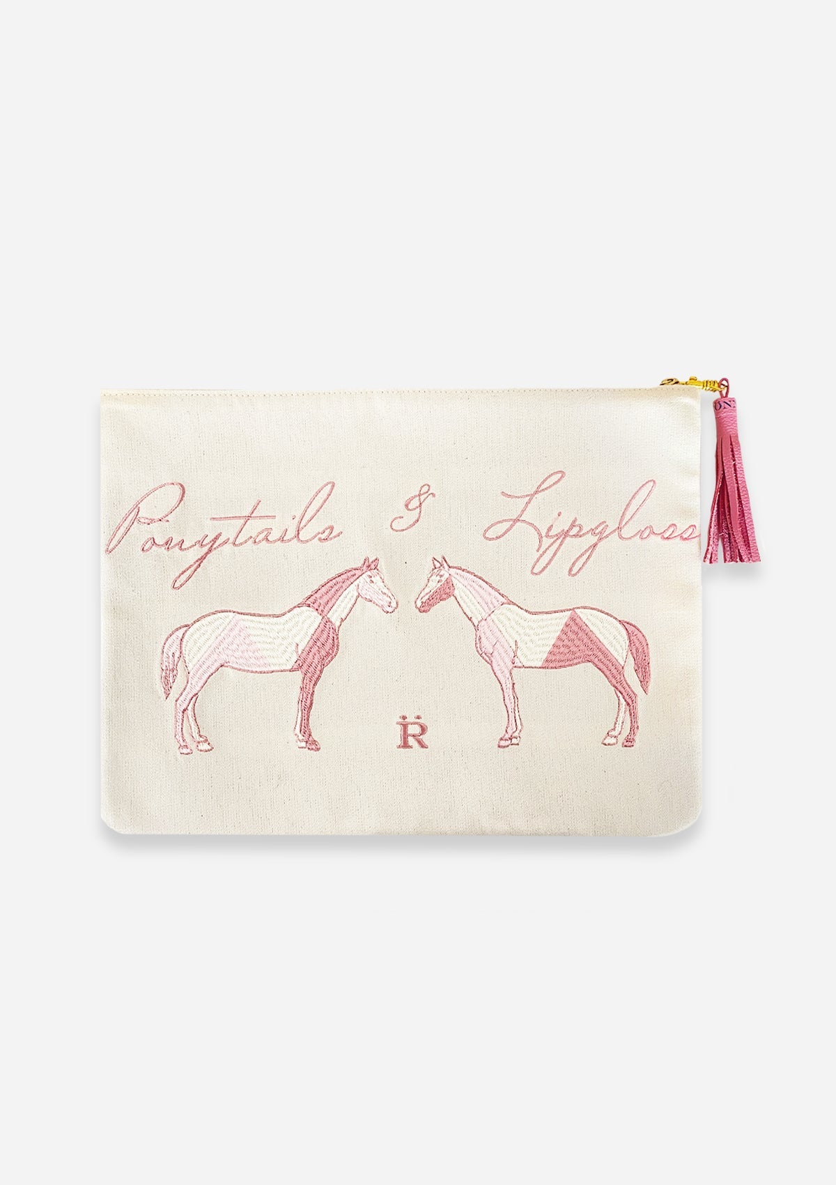 Ponytails Embroidered Pouch | Cream & Pink - RönnerPouchCream & Pink