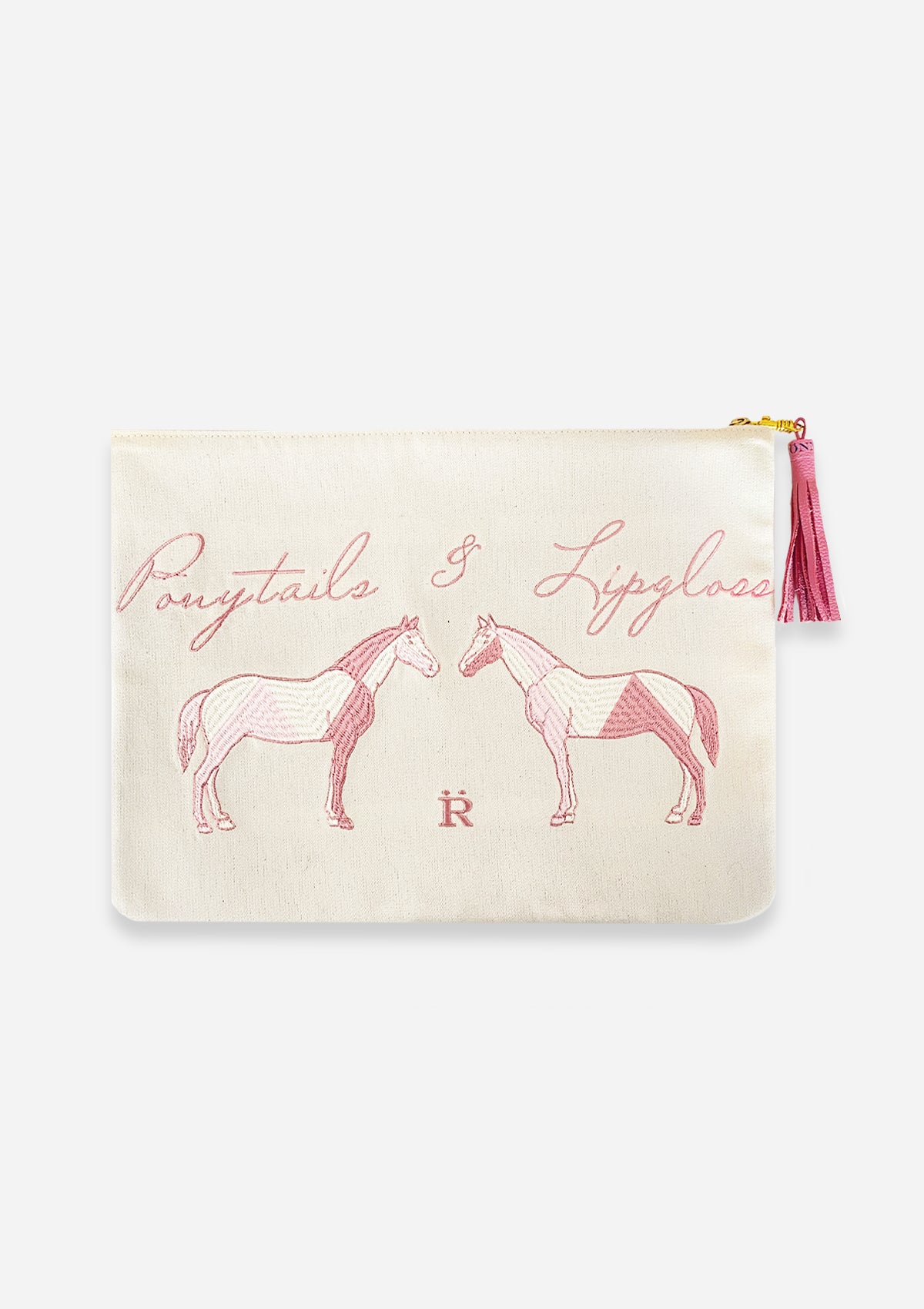 Ponytails Embroidered Pouch | Cream & Pink - Rönner