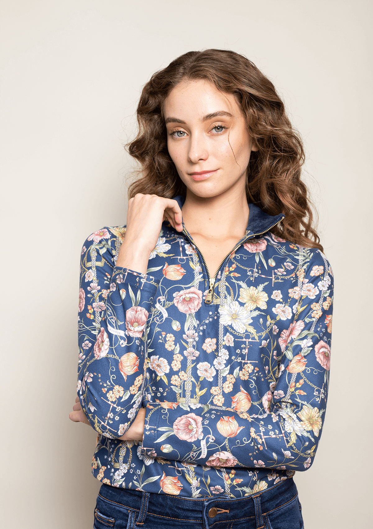 Serene Quarter-Zip| Botany Print | Navy
