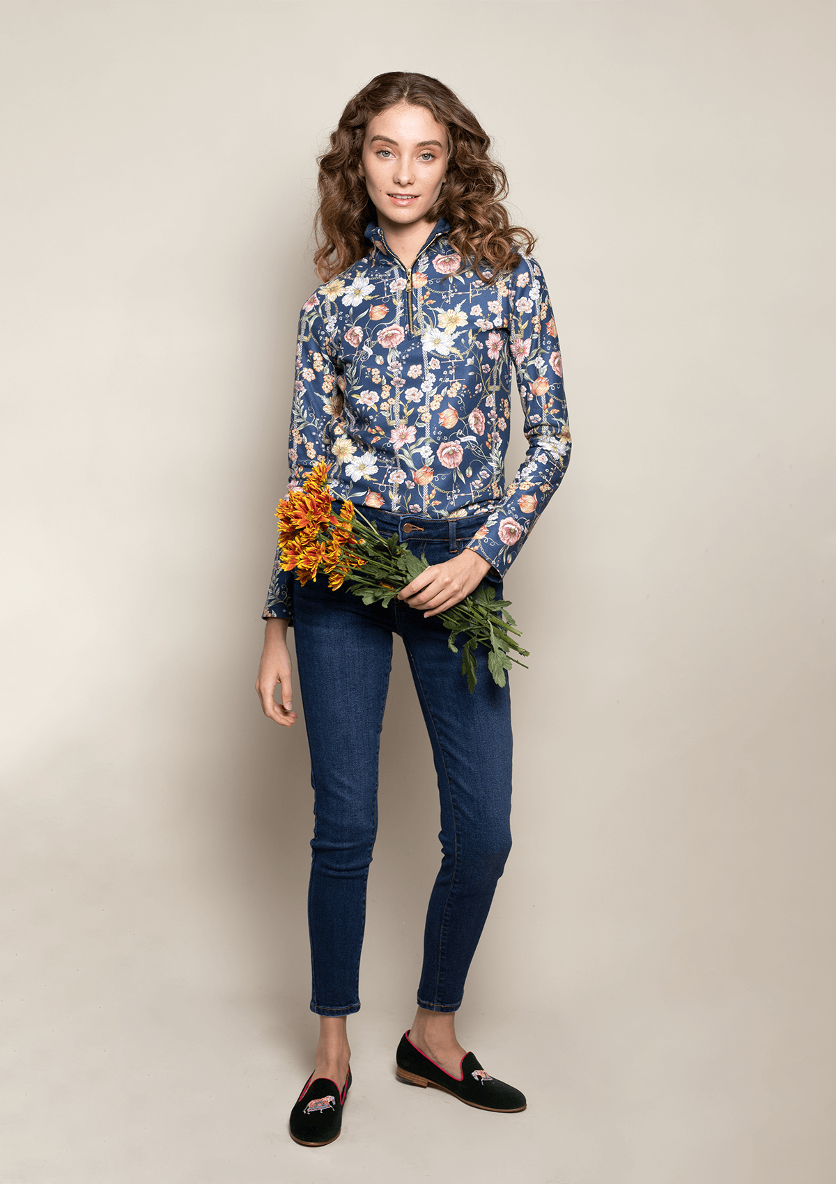 Serene Quarter-Zip| Botany Print | Navy