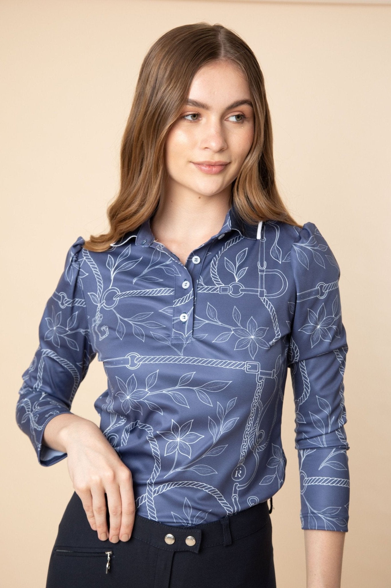 Regatta Polo - Shirt Long Sleeve Ropes Print - RönnerNavy
